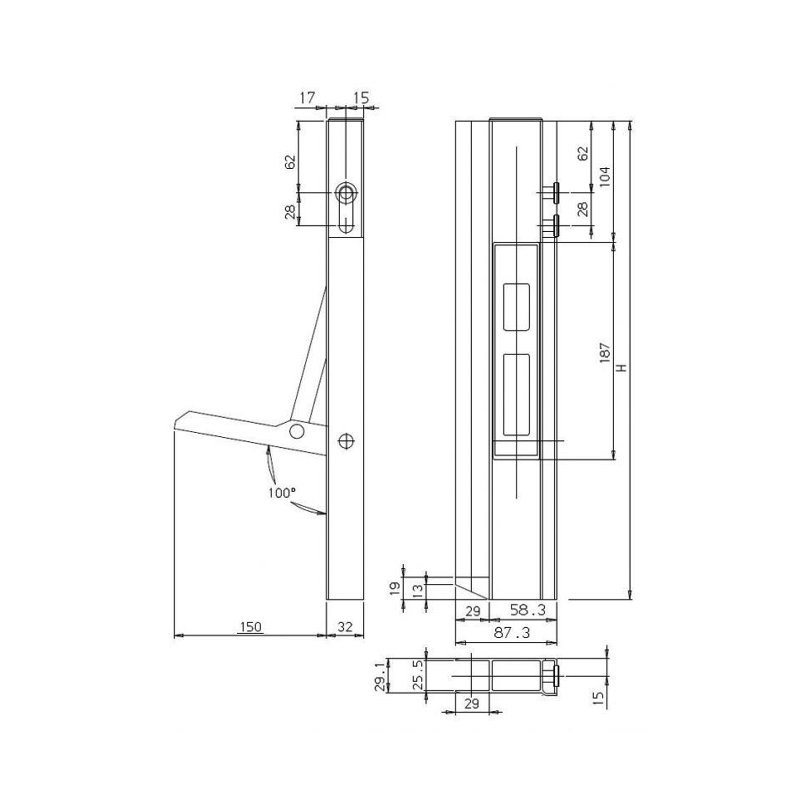 KNOTT Langwegverschluss, links, 605 mm