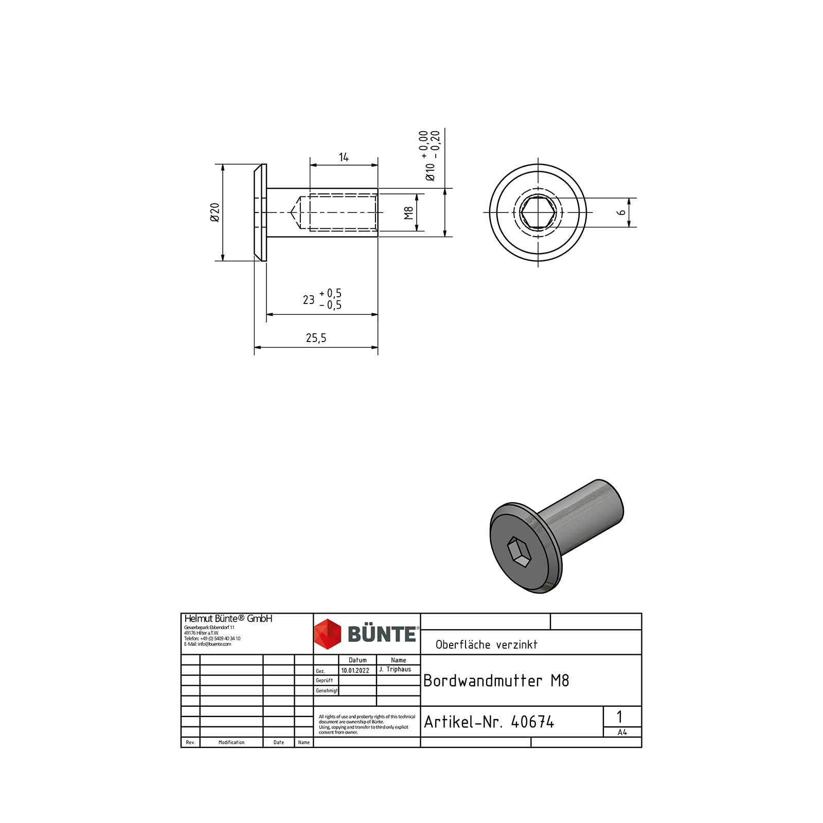 Bordwandmutter m. Innensechskant