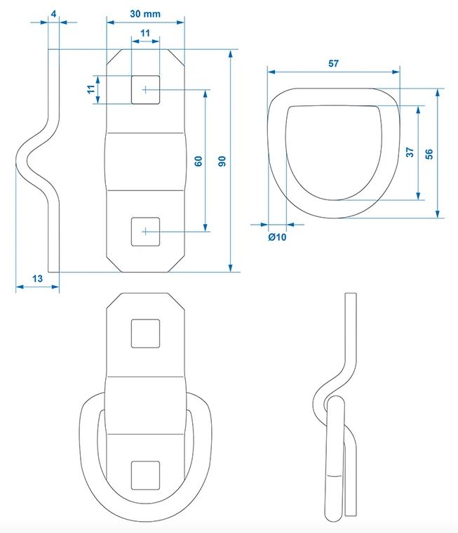 Lasche u. Ring, 30 x 95 mm, Lochabstand 60 mm