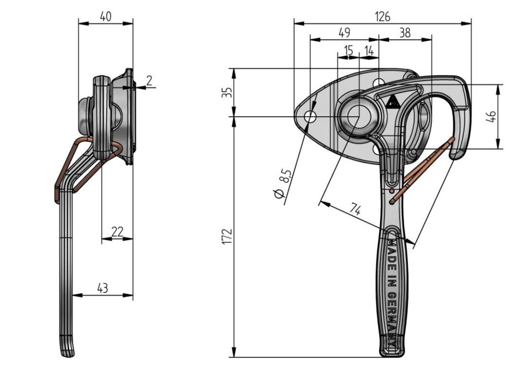 FBS Industry Hoeksluiting links, 172 mm, verzinkt