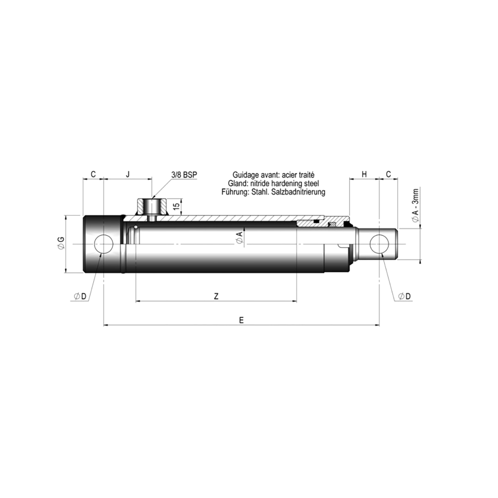 Single-acting zylinder, diamet