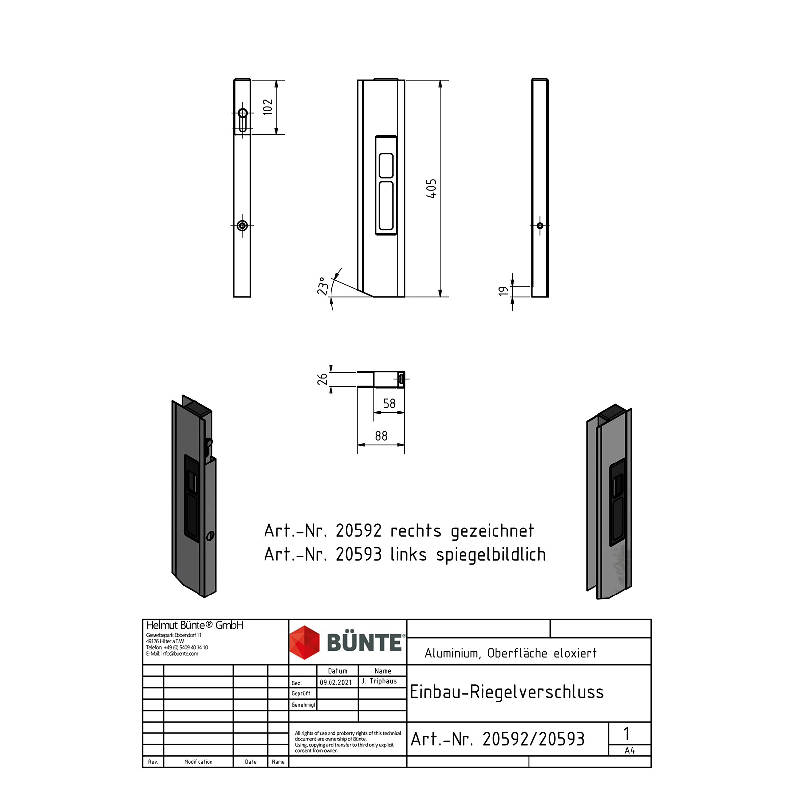 KNOTT Langwegverschluss, links, 405 mm