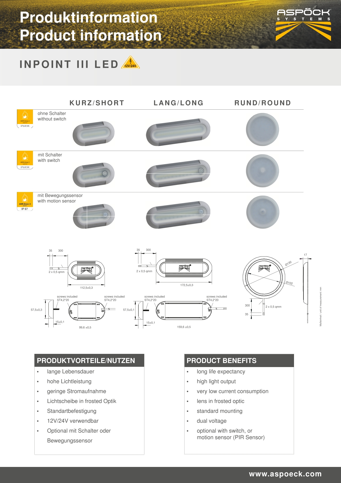 ASPÖCK Inpoint III Innenleuchte LED, lang