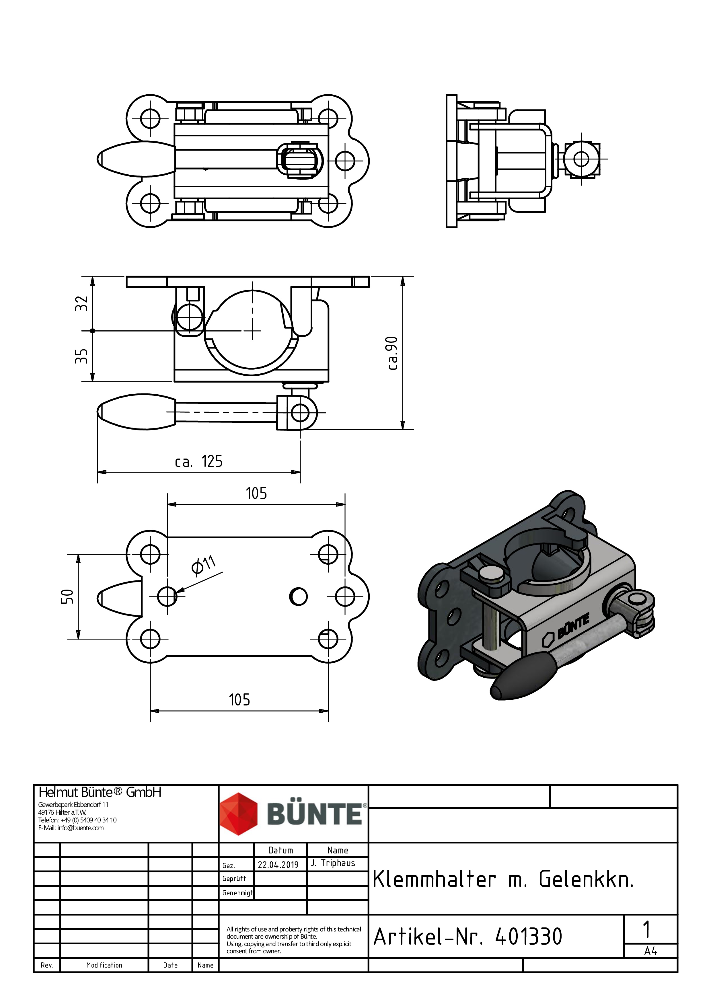 Klemmhalter, f. Stützrad/Stütze Ø 48 mm