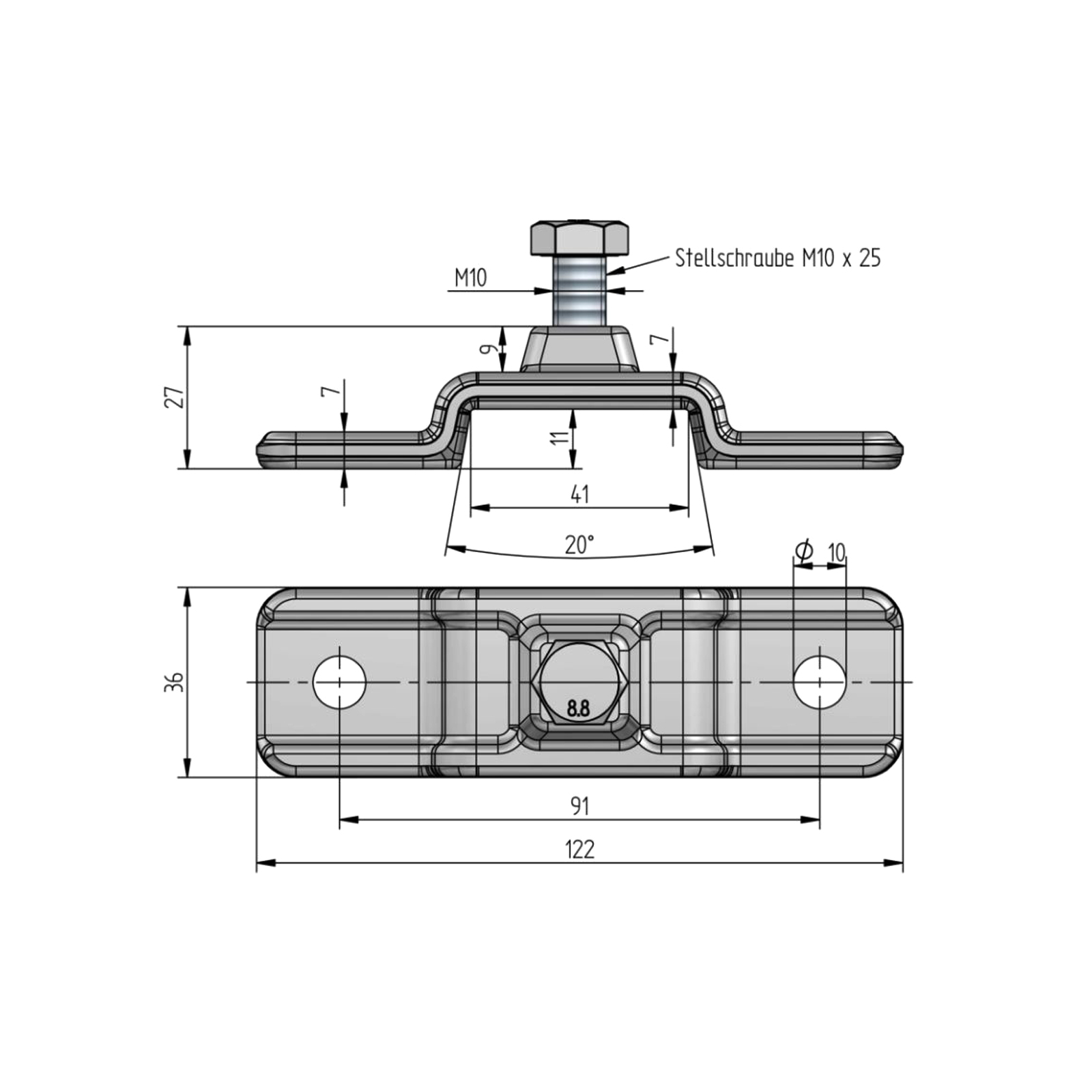 FBS Rungenhalter,  m. Stellschraube M10 x 25 mm