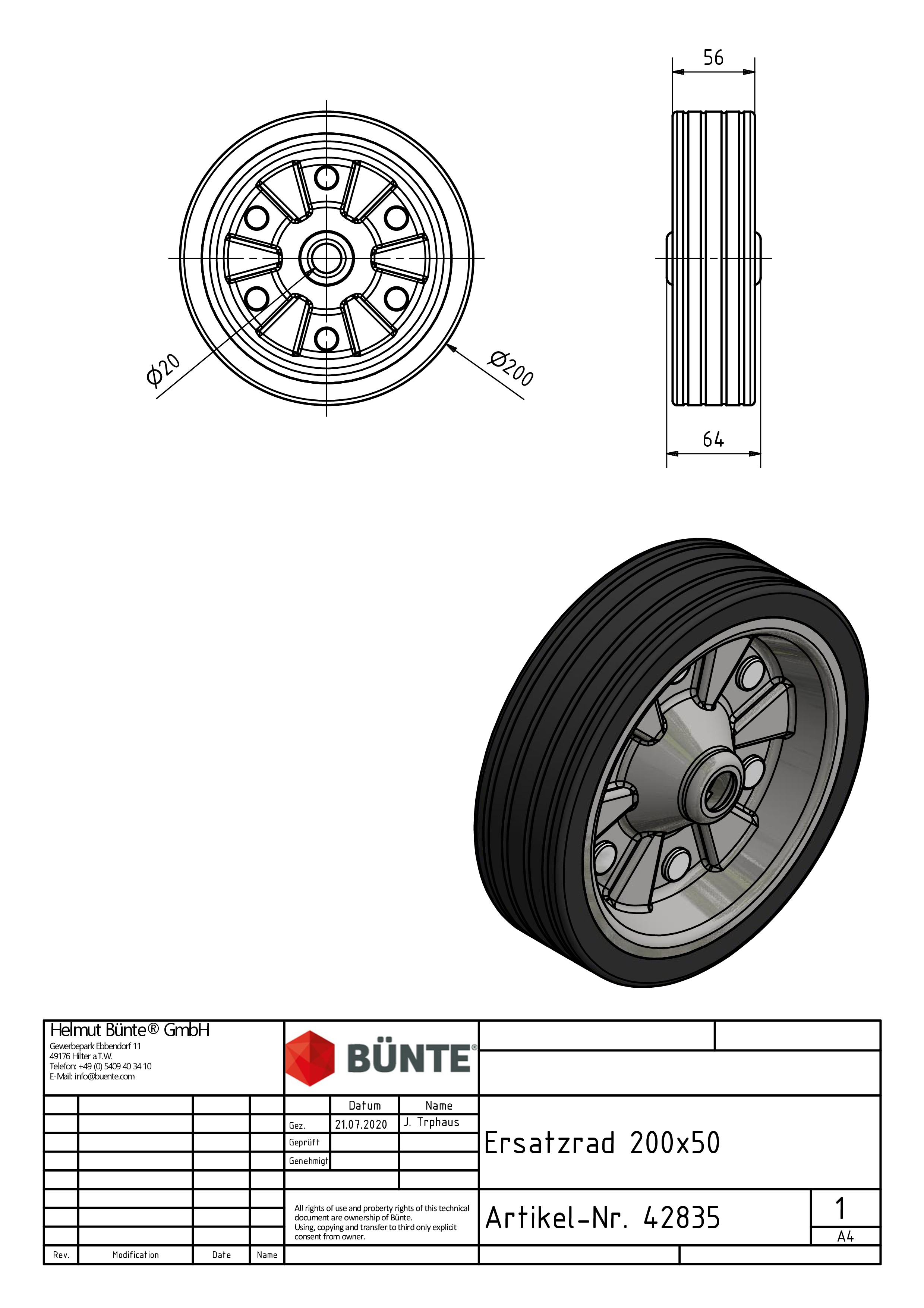 KARTT Replacement wheel, 200 x 50 mm