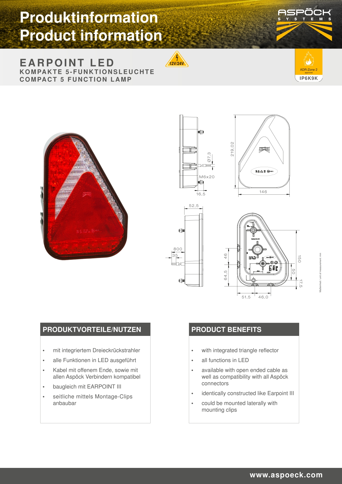 ASPÖCK Earpoint Rückleuchte LED links