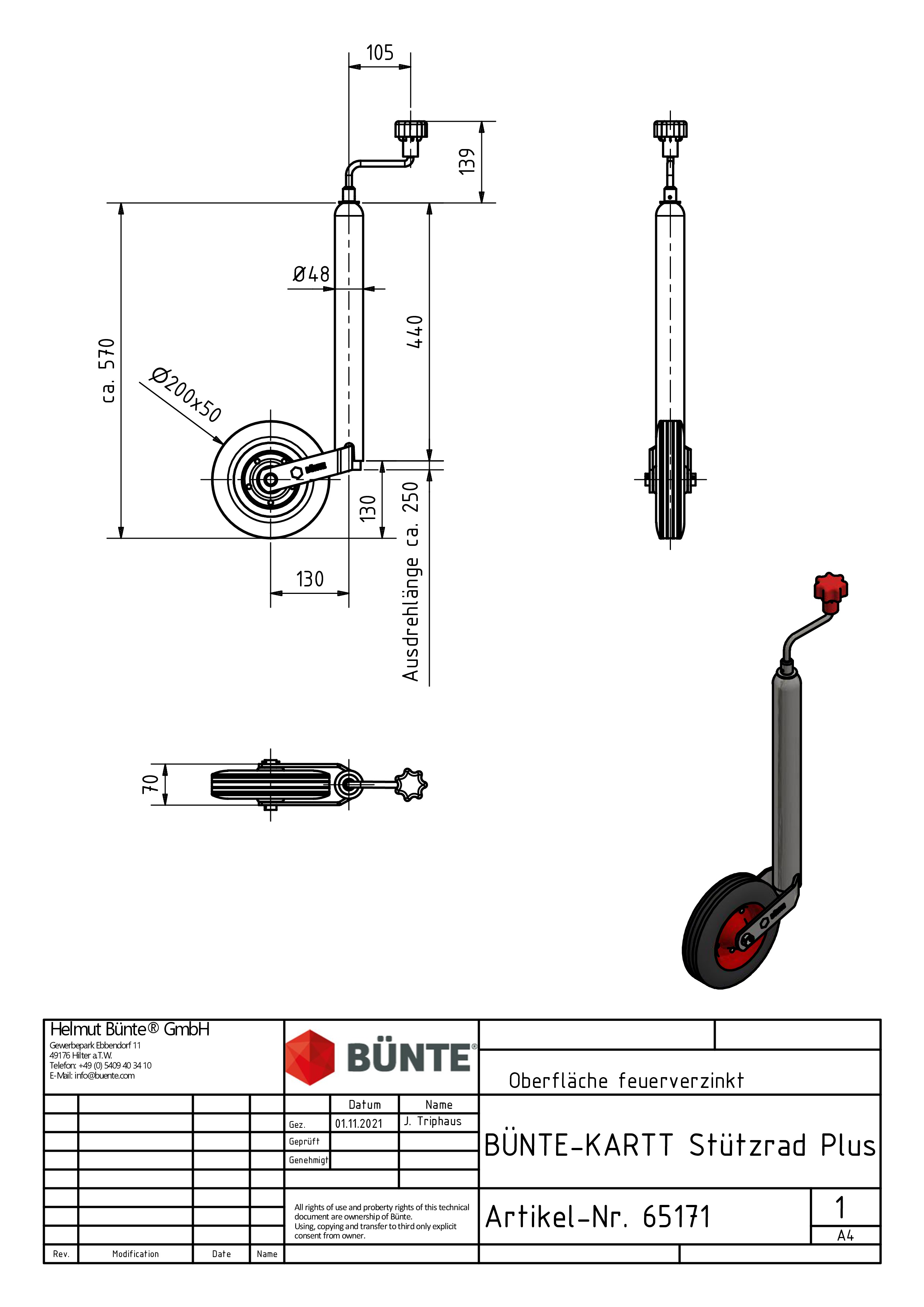 KARTT Stützrad, Ø 48 mm, Ø 200 x 50 mm