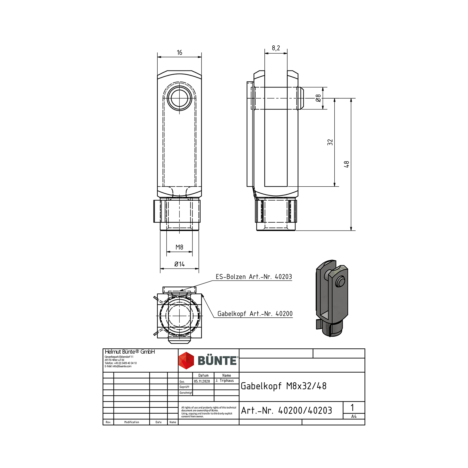 ES-bolts, galvanised
M 8 x 32