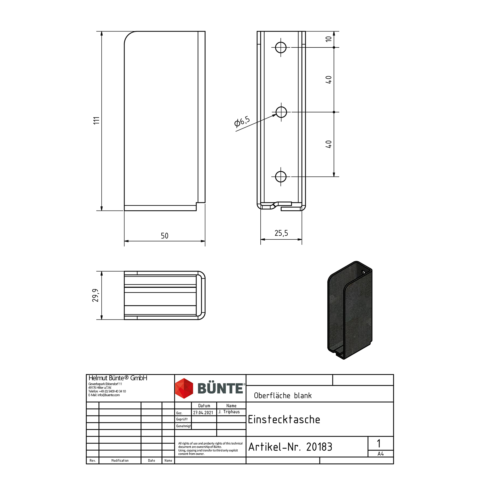 Storage pocket, closed on both