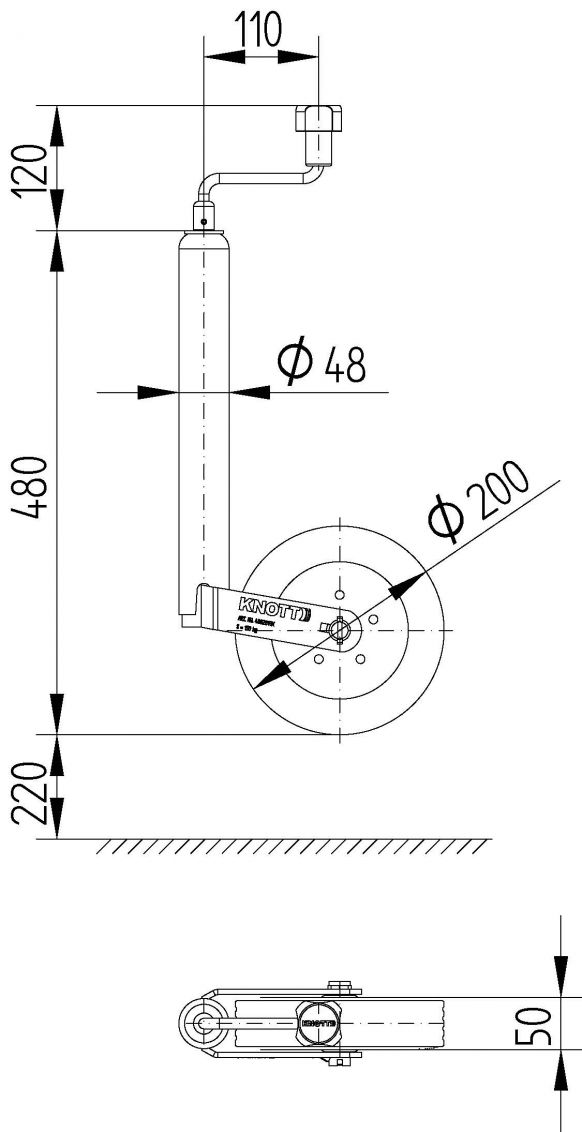 KNOTT Stützrad, Ø 48 mm, Ø 200 x 50 mm