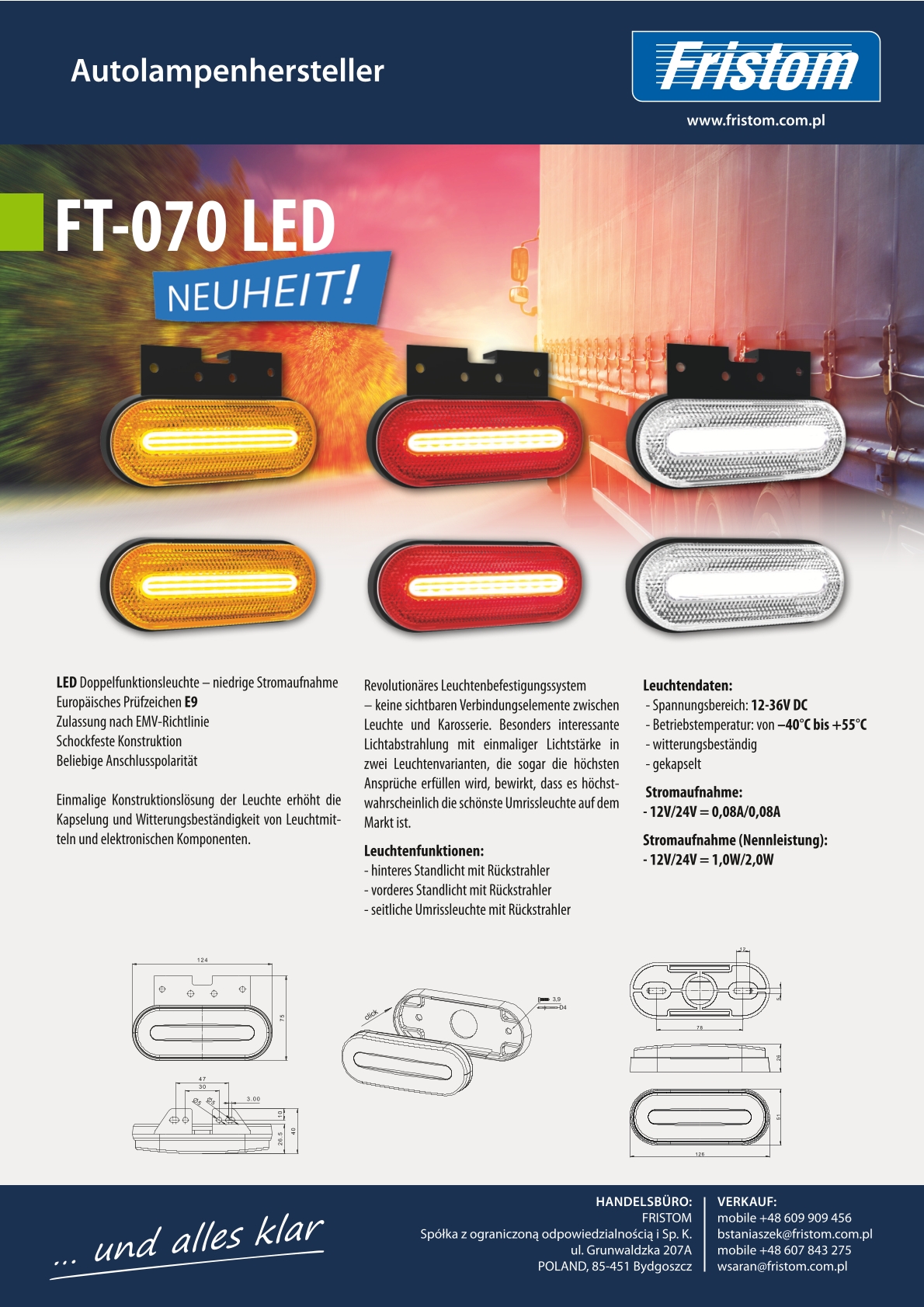 FRISTOM FT-070 Seitenmarkierungsleuchte LED gelb