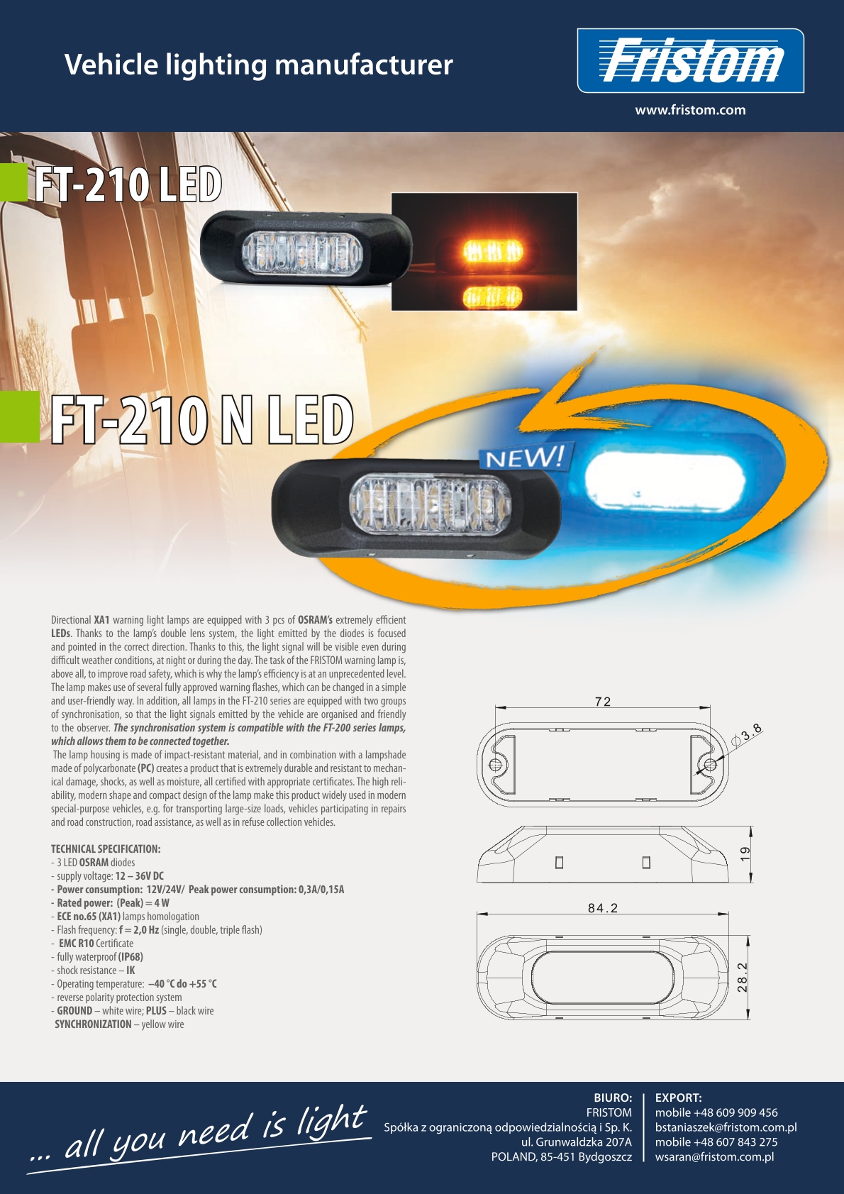 FRISTOM FT-210 Warnleuchte LED gelb