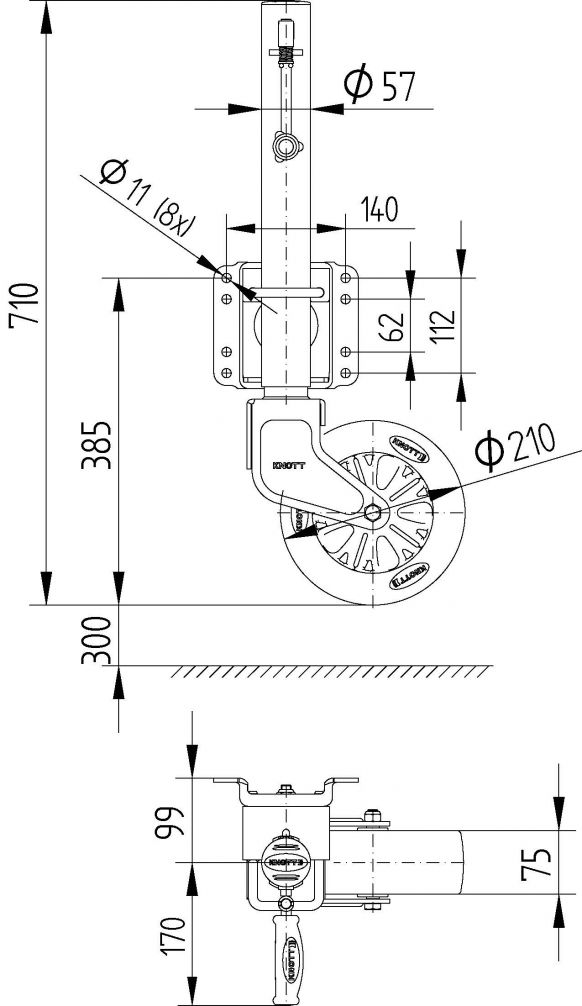 KNOTT Stützrad TK57, Ø 57 mm, schwenkbar