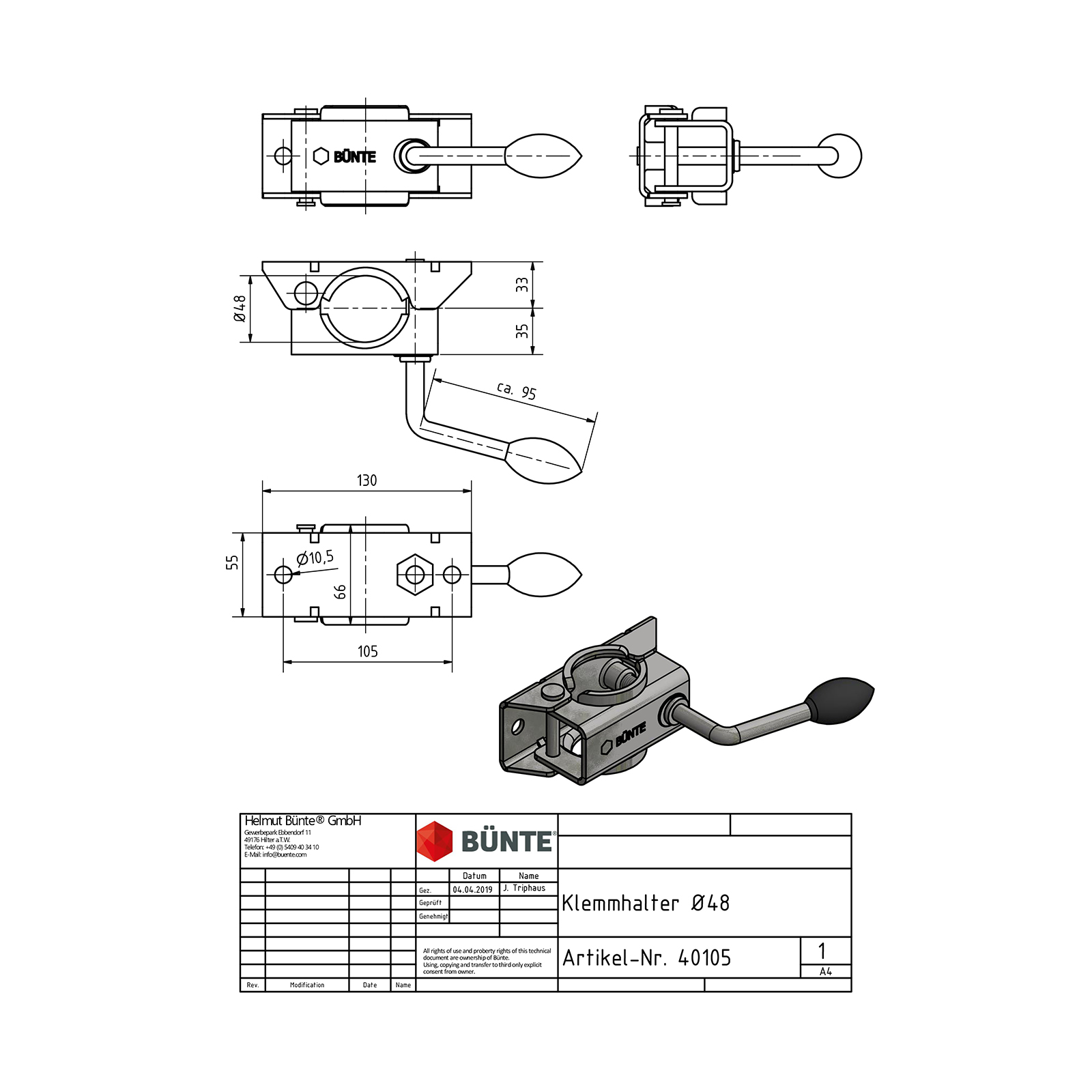 KARTT Klemmhalter für Stützrad/Stütze Ø 48 mm