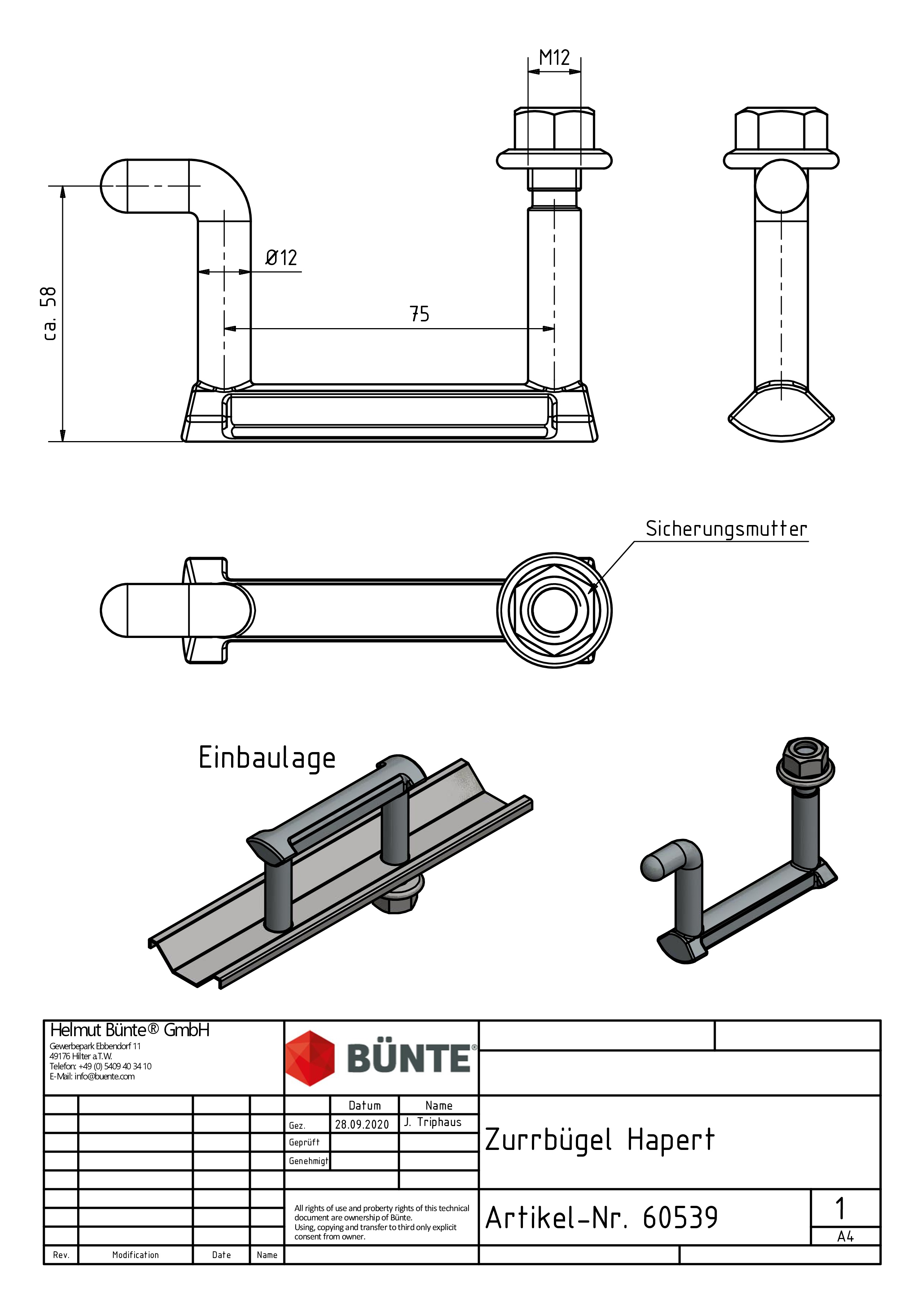 BÜNTE Vloeranker voor Hapert/Variant, M12