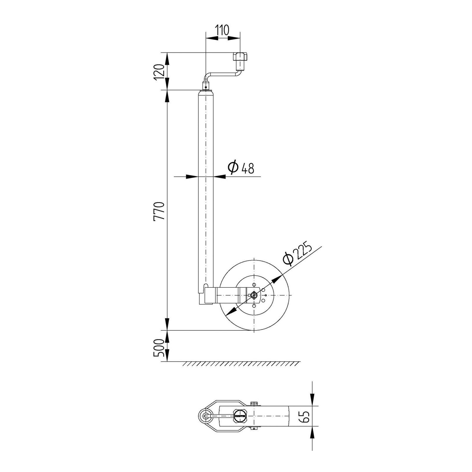 KNOTT Stützrad, Ø 48 mm, Ø 225 x 65 mm