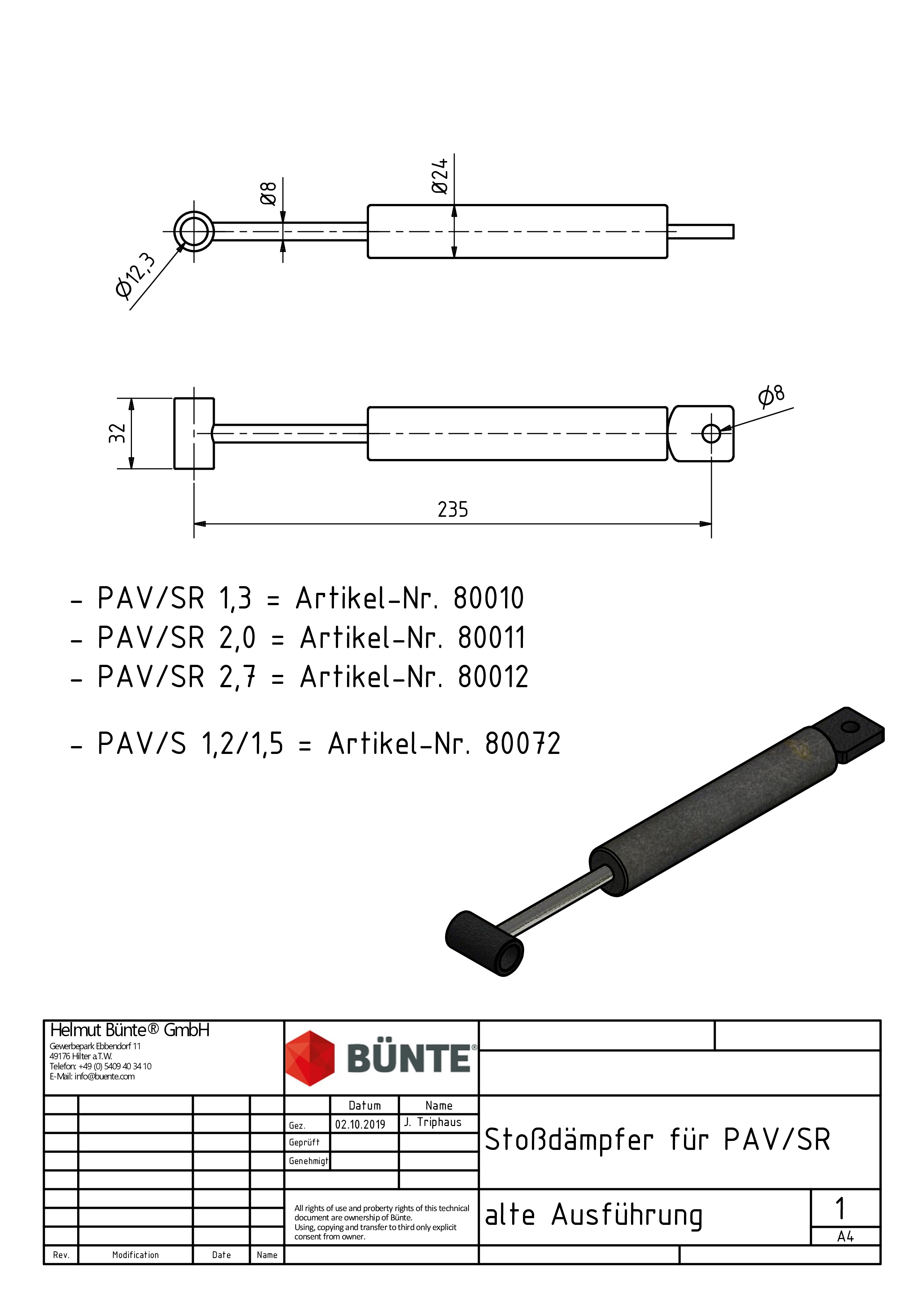 Auflaufstoßdämpfer, f. PEITZ PAV/SR 2,0, Ø 24 mm