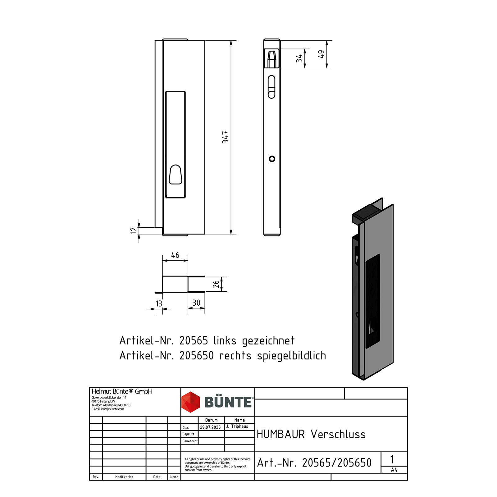 Aluminiumverschluss, links, 347 mm, GH unten