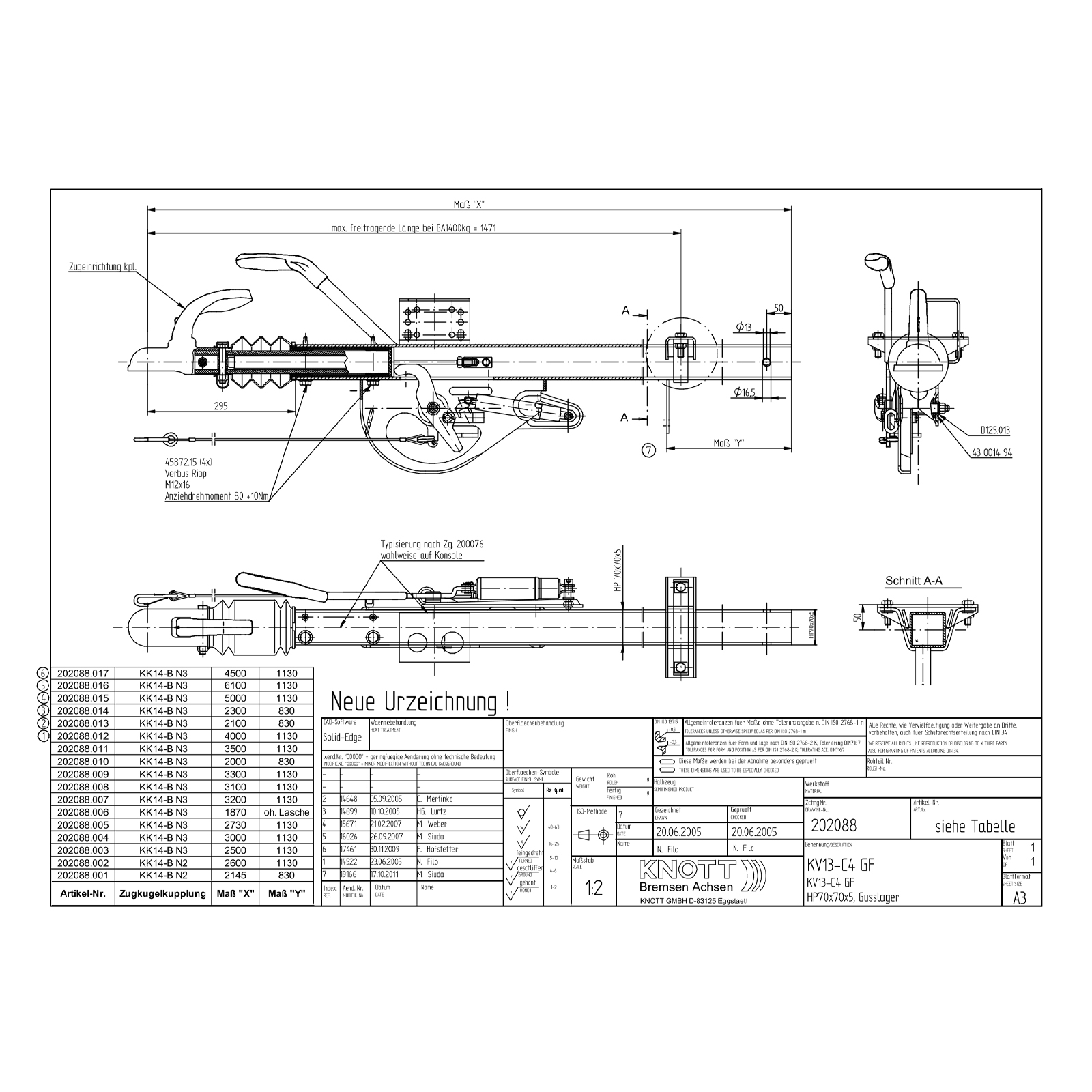 KNOTT Oplooprem, KV 13-C4, VK 70 x 3000 mm