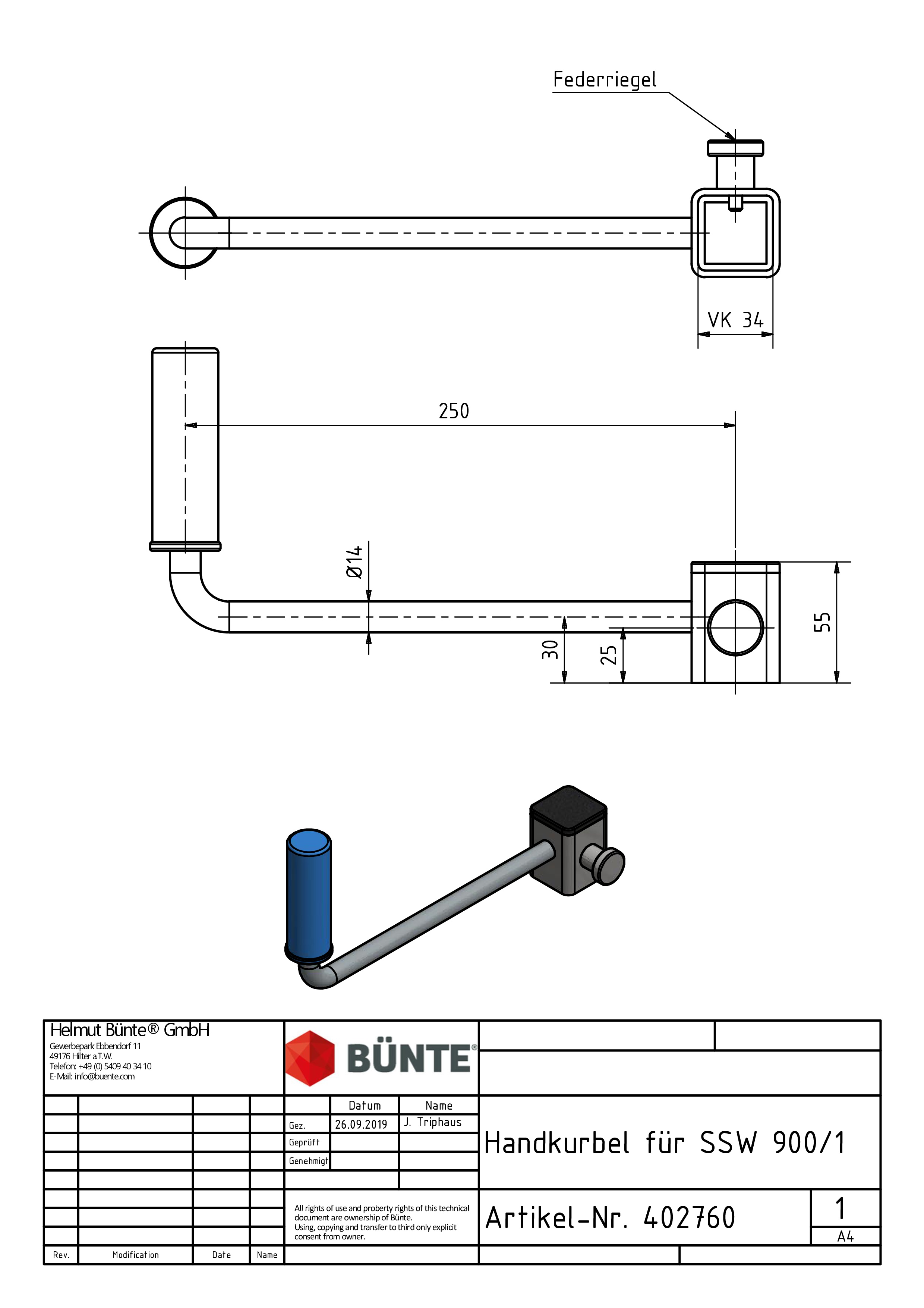 SCHLEGL Handkurbel, blau, f. Seilwinde SSW900/1