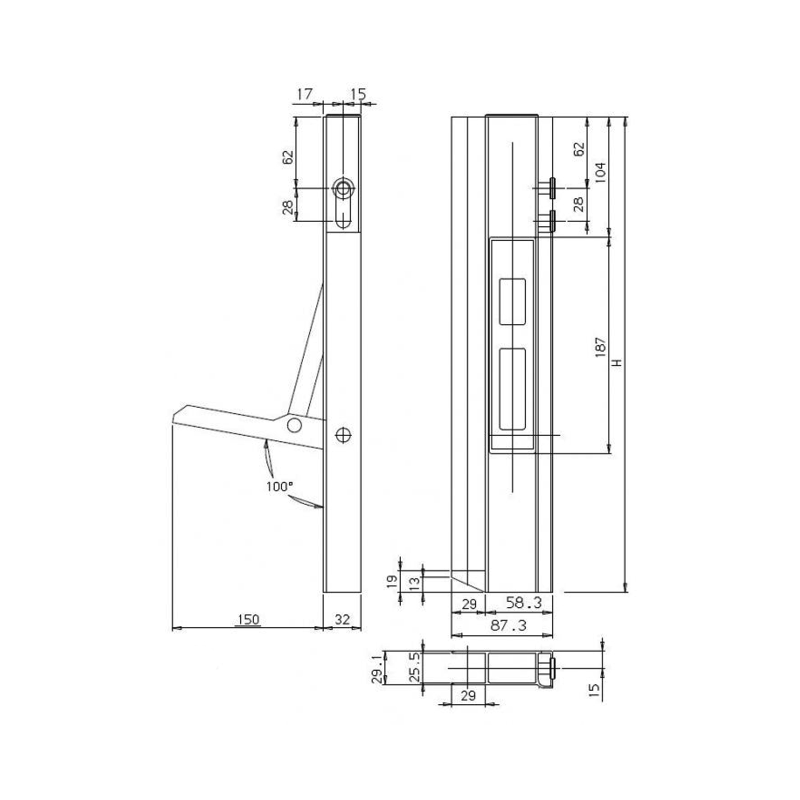 KNOTT Langwegverschluss, links, 805 mm