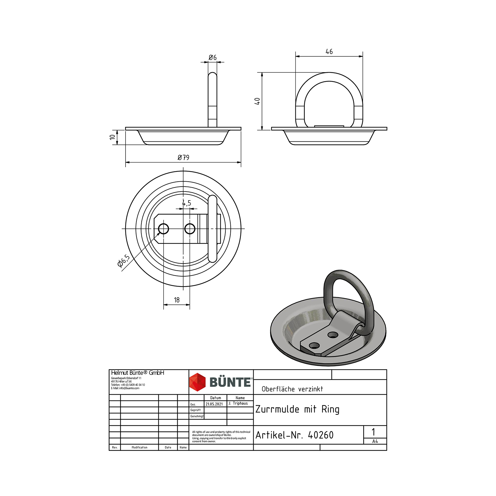 Lashing trap with ring, galvan