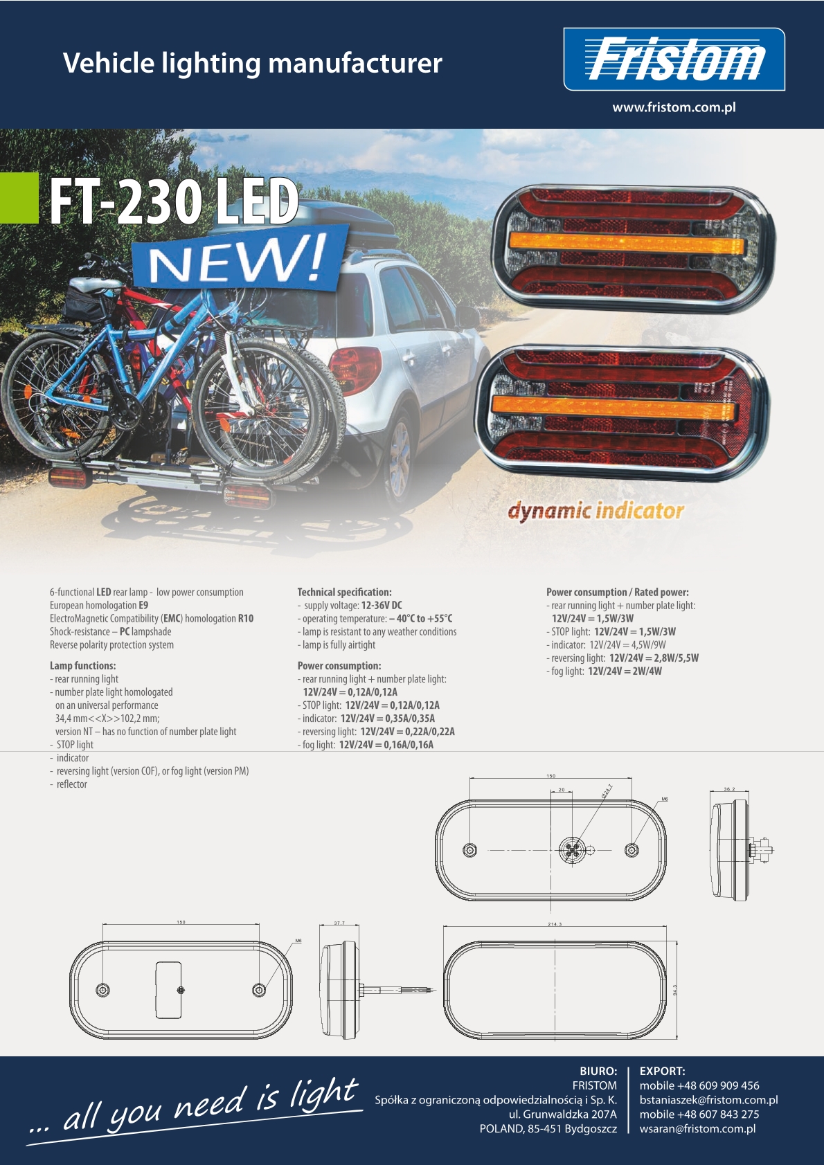 FRISTOM FT-230 LED, rechts, met achteruitrijlicht