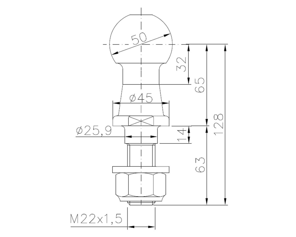 AL-BE Kupplungskugel, Ø 50 mm, 3500 kg