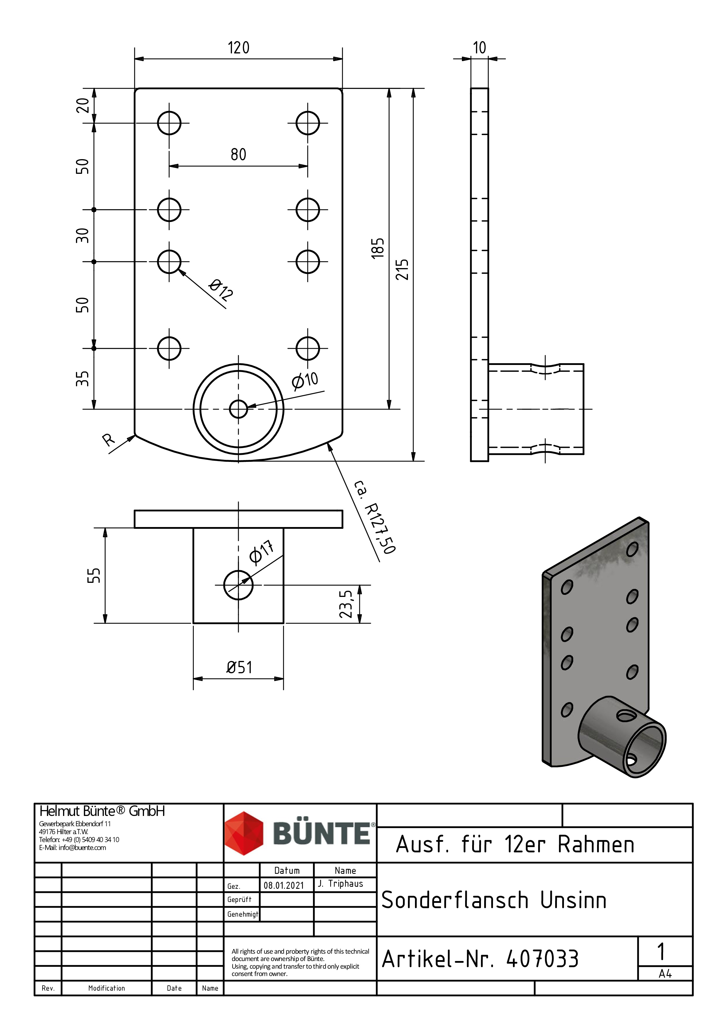 BÜNTE Flange, 120 x 215 x 65 mm