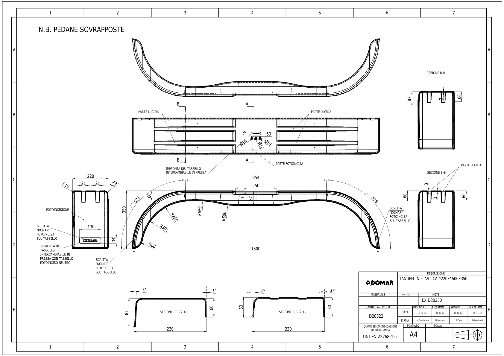 DOMAR D20522 Tandemas, 220 x 1500 mm, kunststof