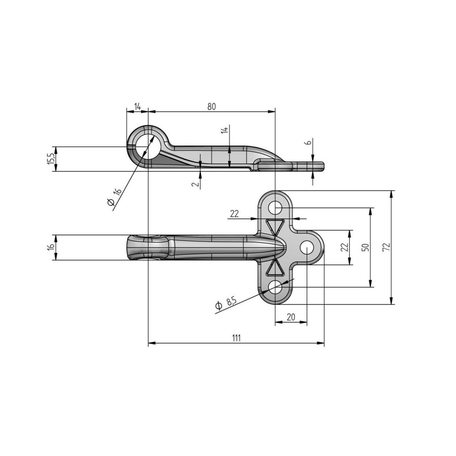 FBS Aanschroefoog, Ø 16 mm, 120 mm, uitvoering 1