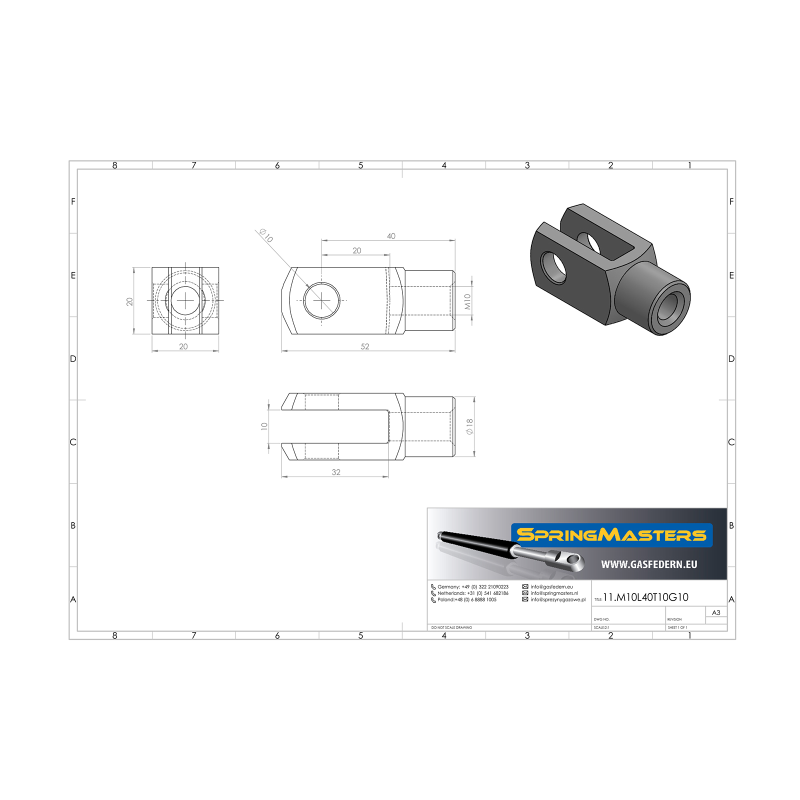 Gabelkopf m. ES-Bolzen M10, Ø 10 mm