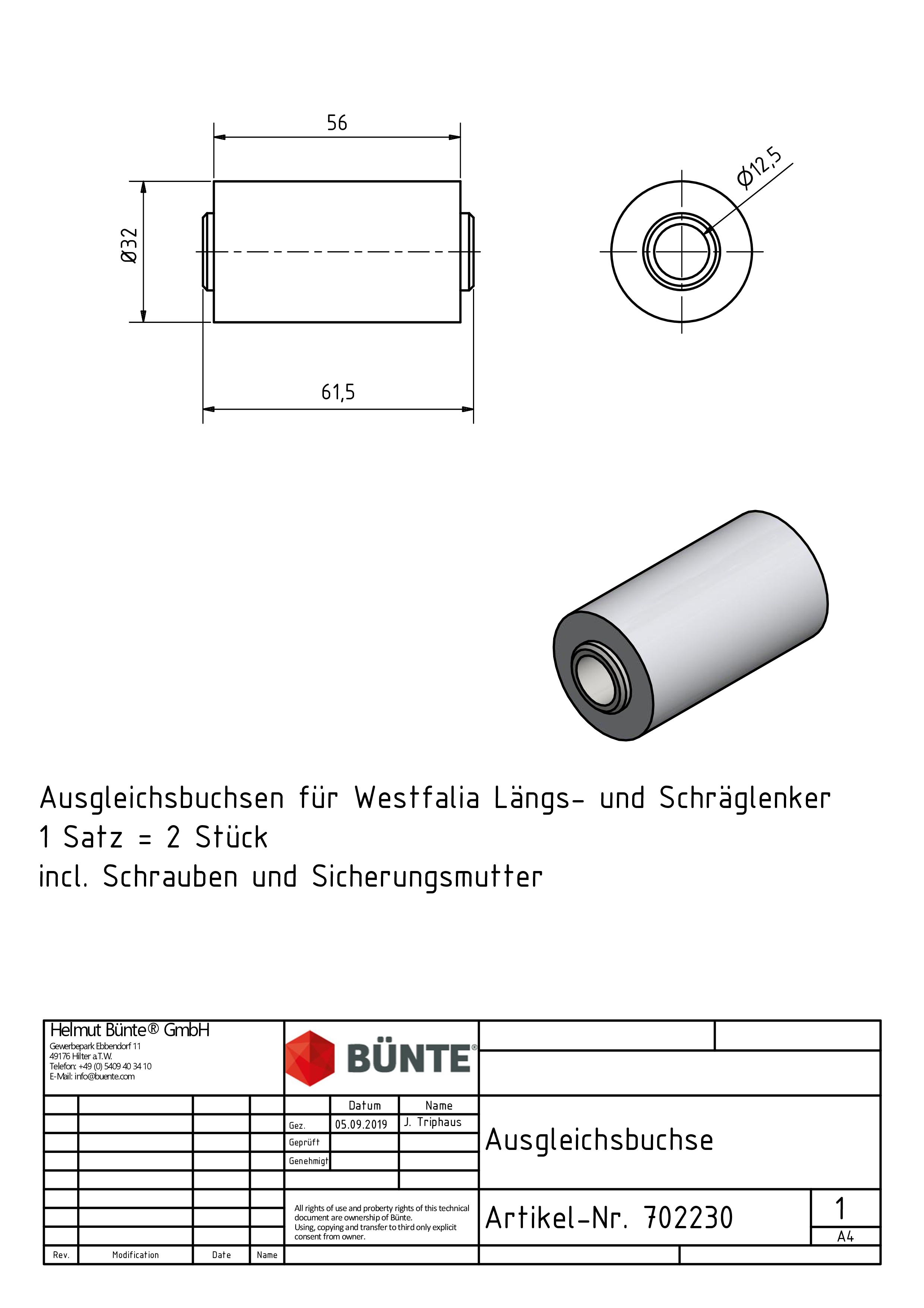 Ausgleichsbuchsensatz, f. WESTFALIA