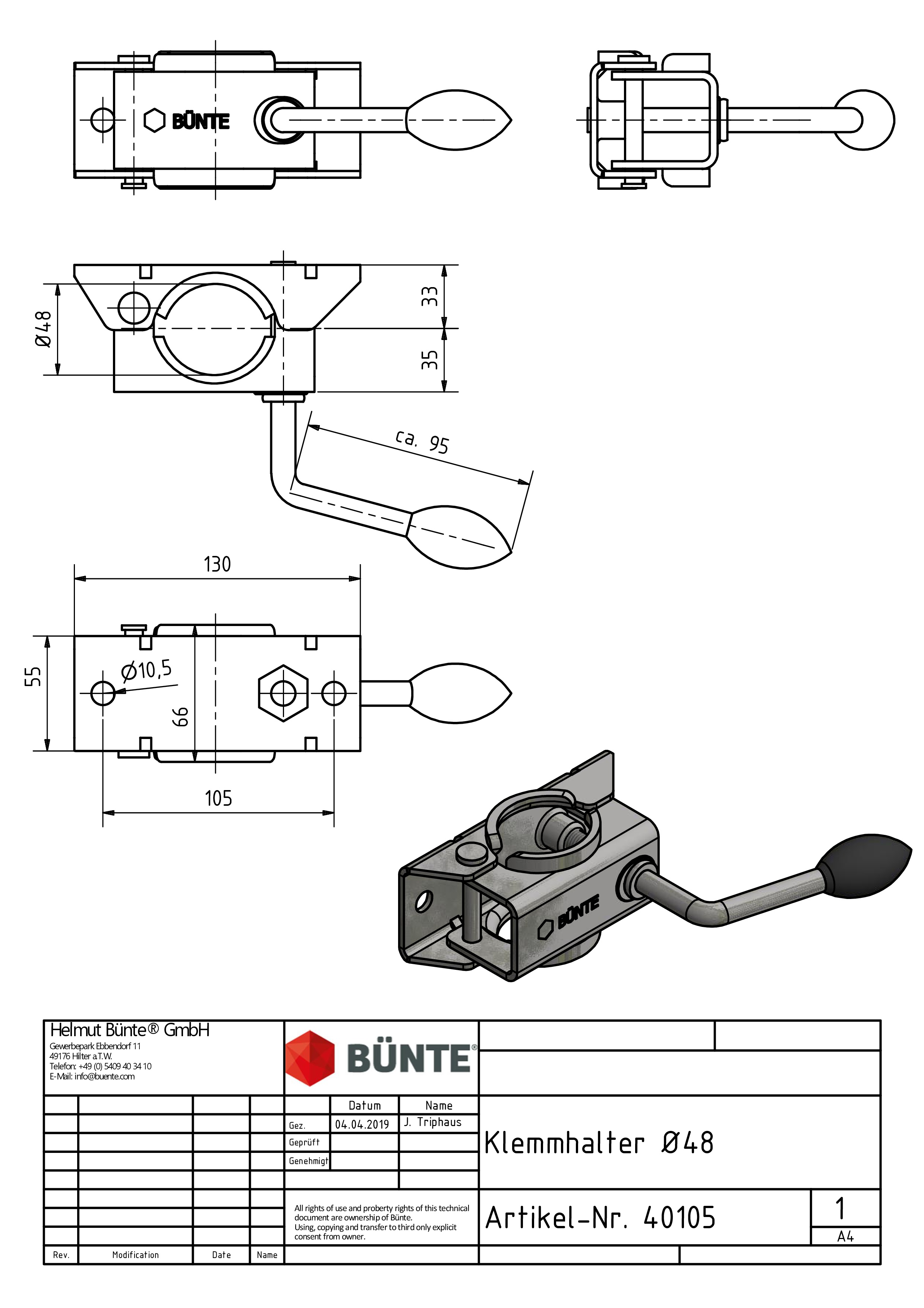 KARTT Klemmhalter für Stützrad/Stütze Ø 48 mm