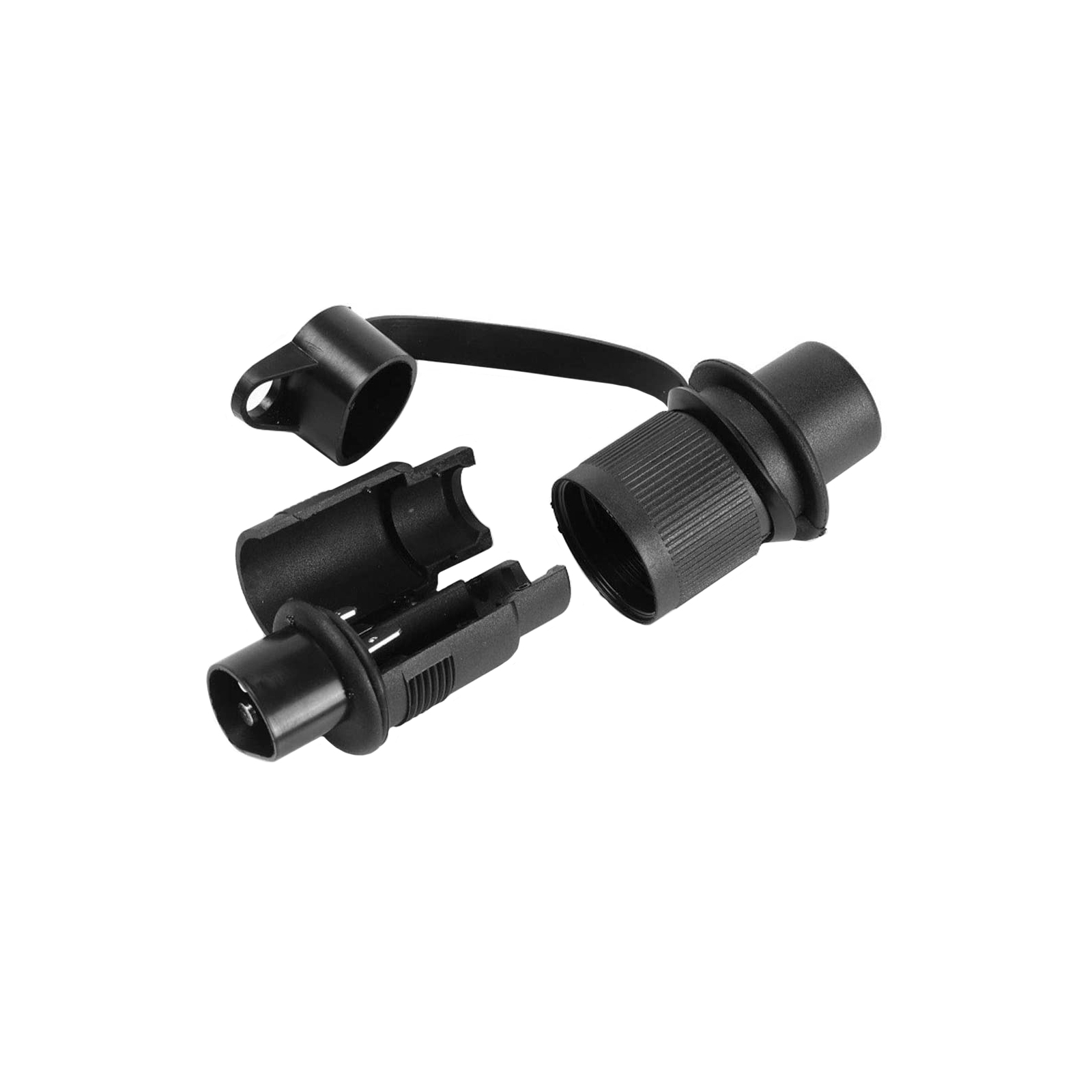 Stecker, 3-polig, m. Flachsteckschluss, Gummikappe