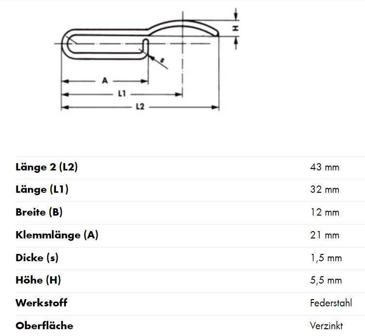Chassis klem, 43 x 12 x 0,8 mm
