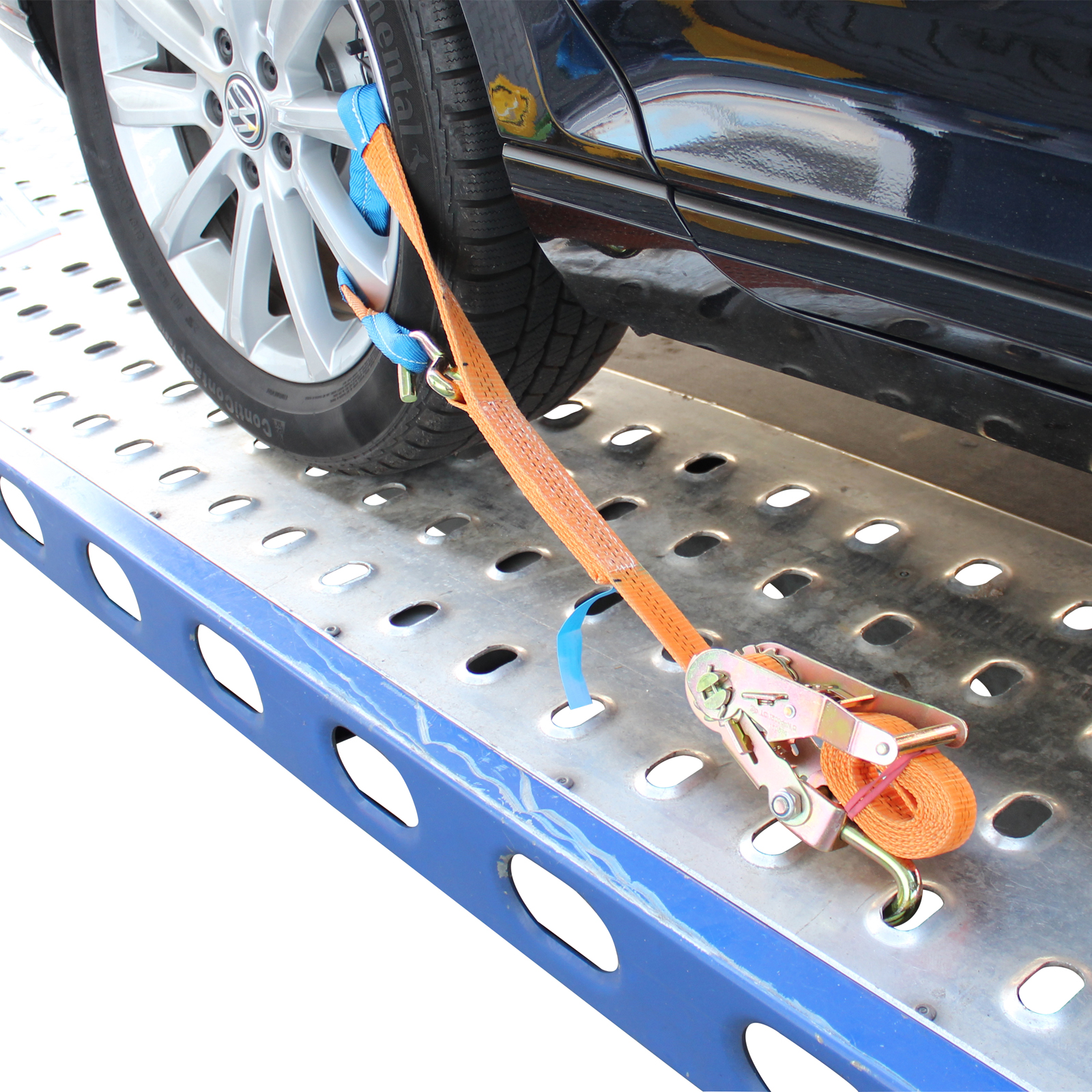 Lashing trap for wheel safety,