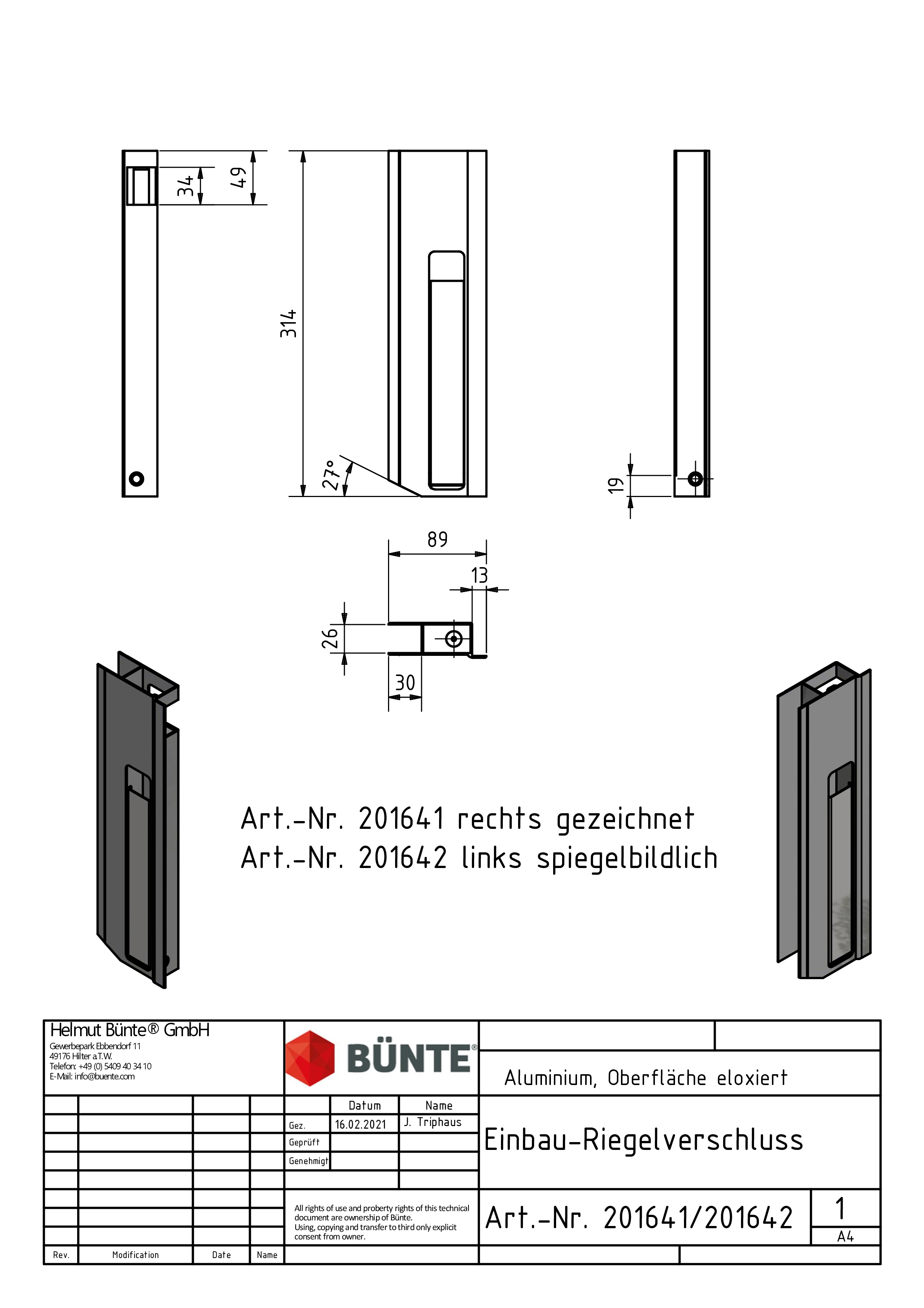 Einfass-Bordwandverschluss, links, 314 mm hoch