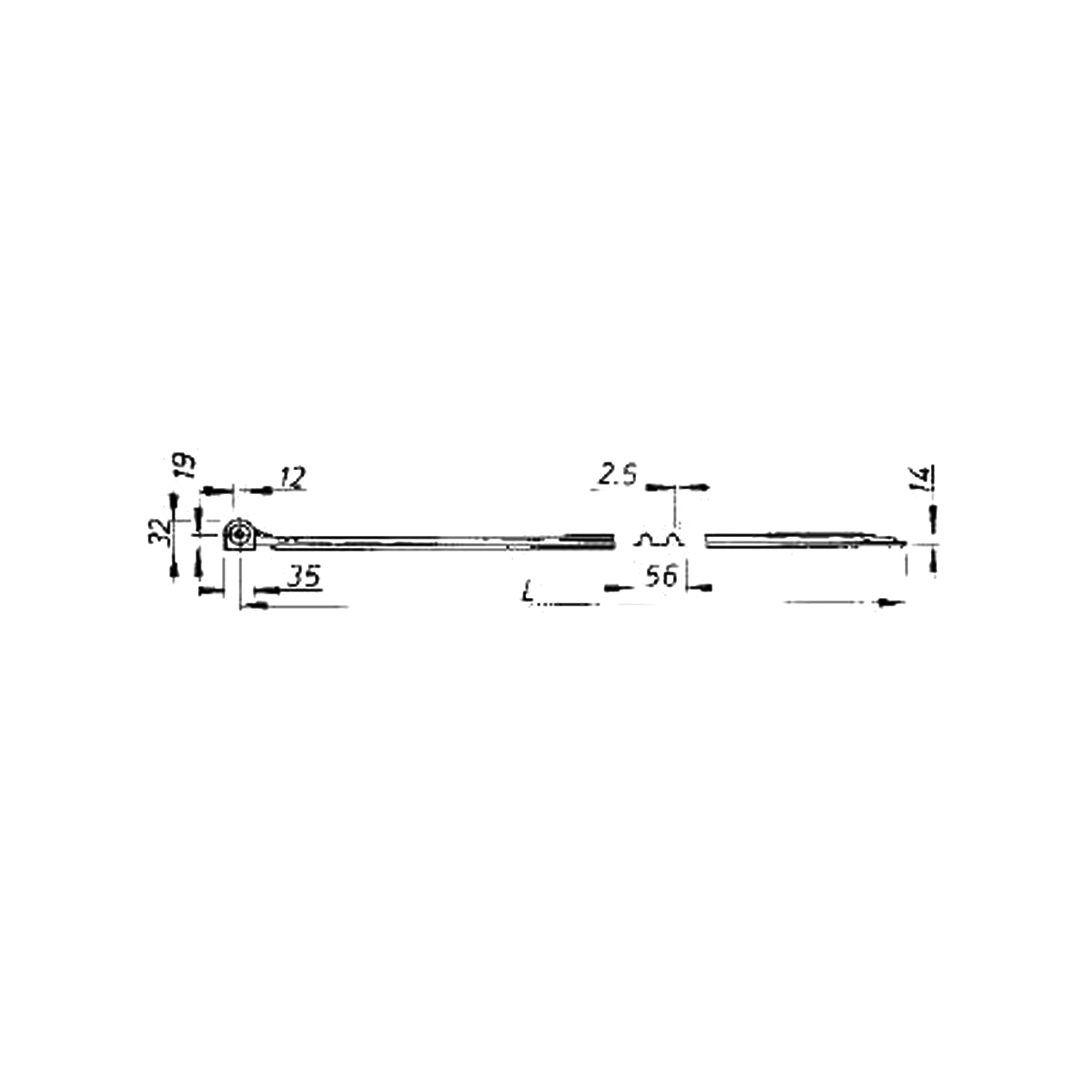 Klepscharnier, M-profiel, 320 x 56mm, Ø12mm