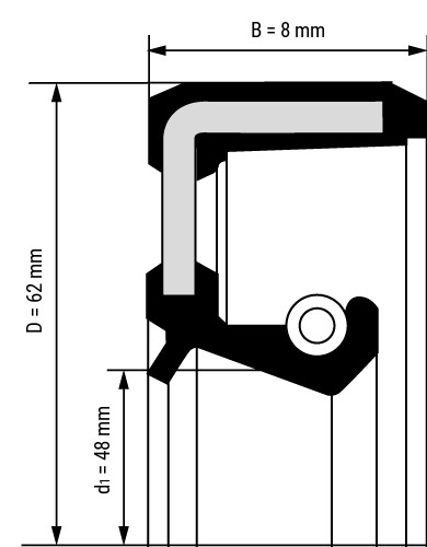 Wellendichtring, Ø 48/62 x 8 mm