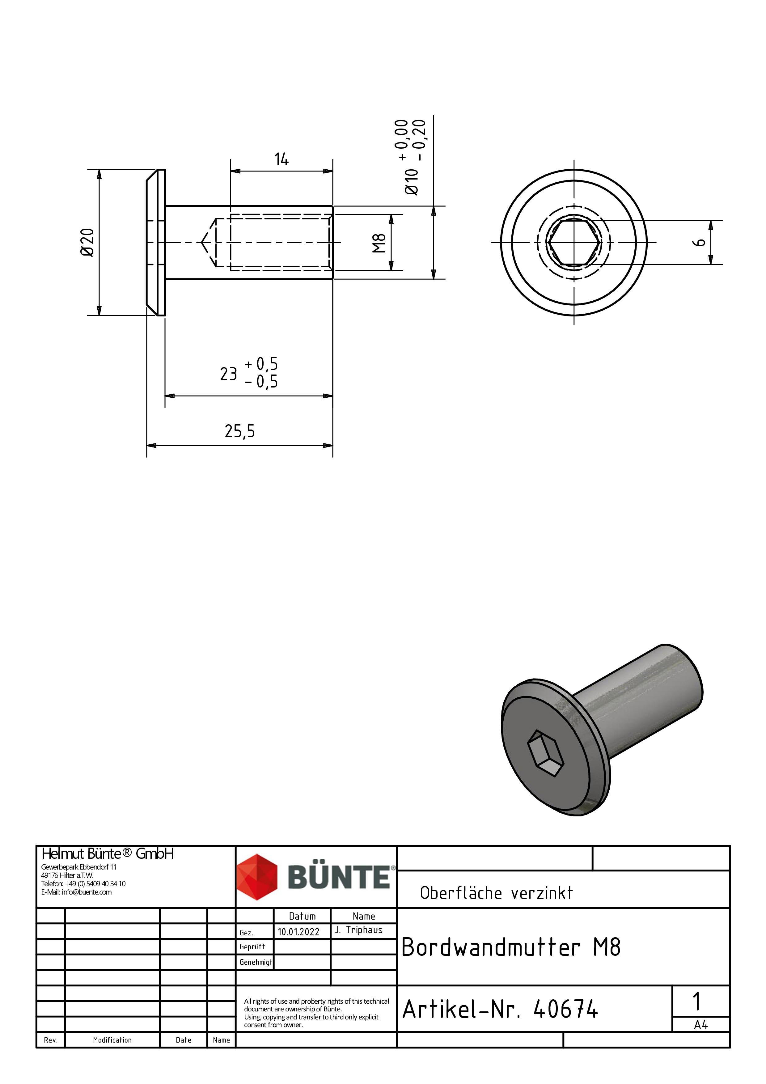 Bordwandmutter m. Innensechskant