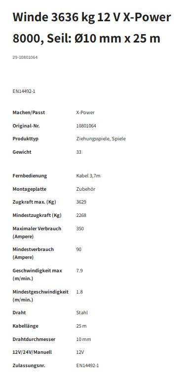 X-POWER 8000, 3629 kg, 12 V