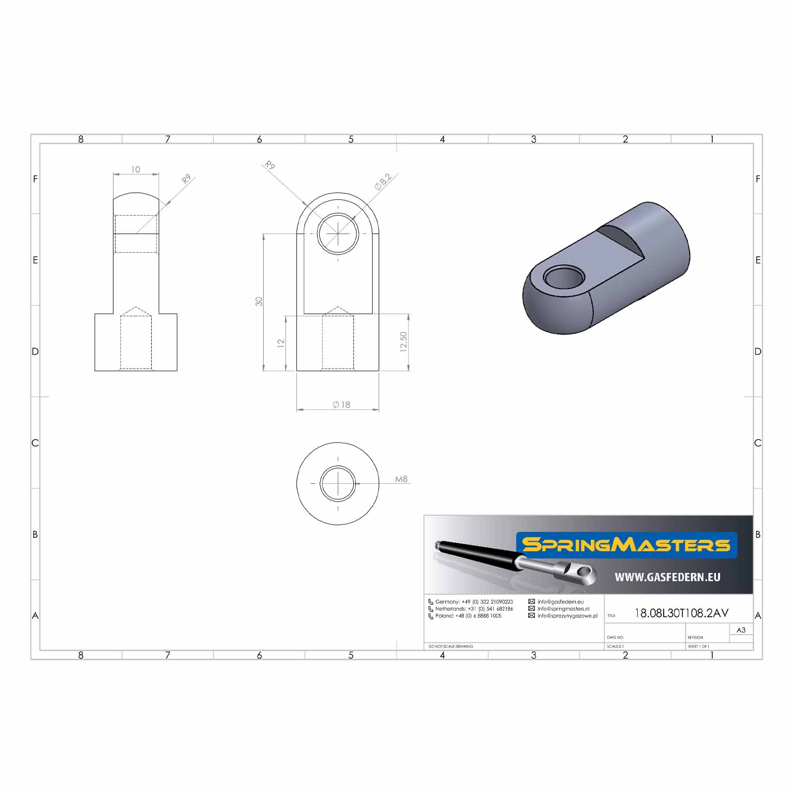 Oog M8, boorgat: Ø 8,1 mm