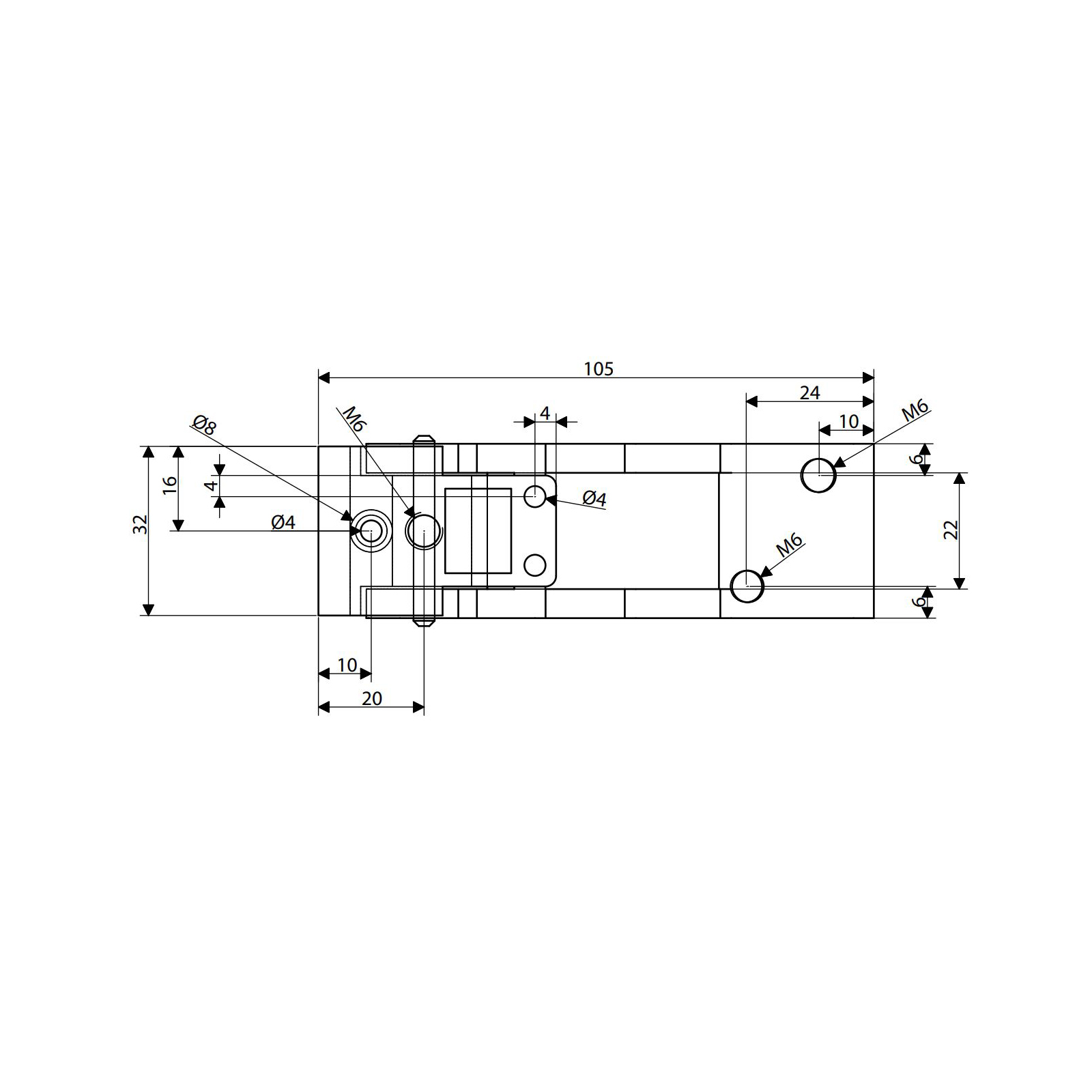 Scharnier, 32 x 105 x 25 mm