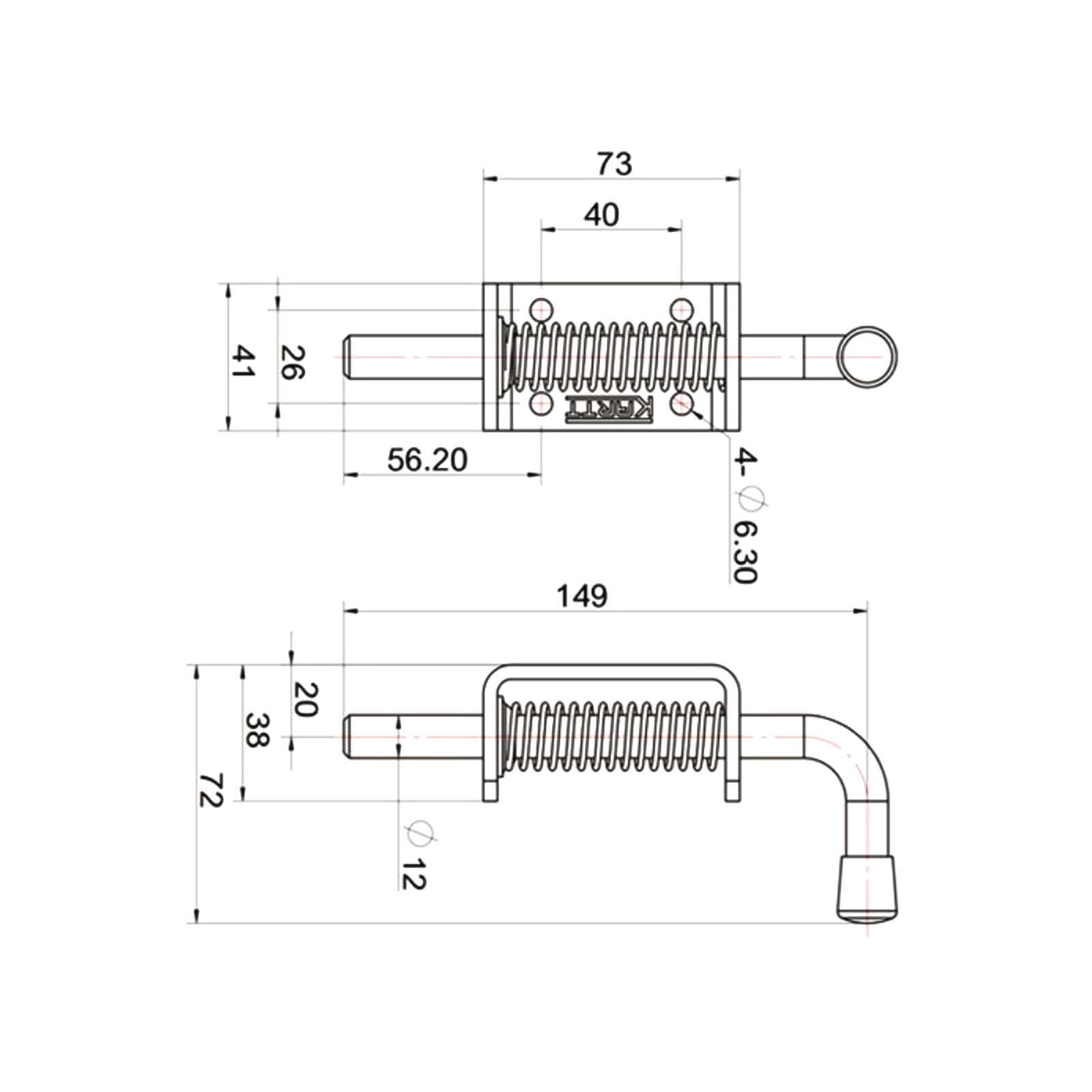 Spring-bar , 155mm length, gal