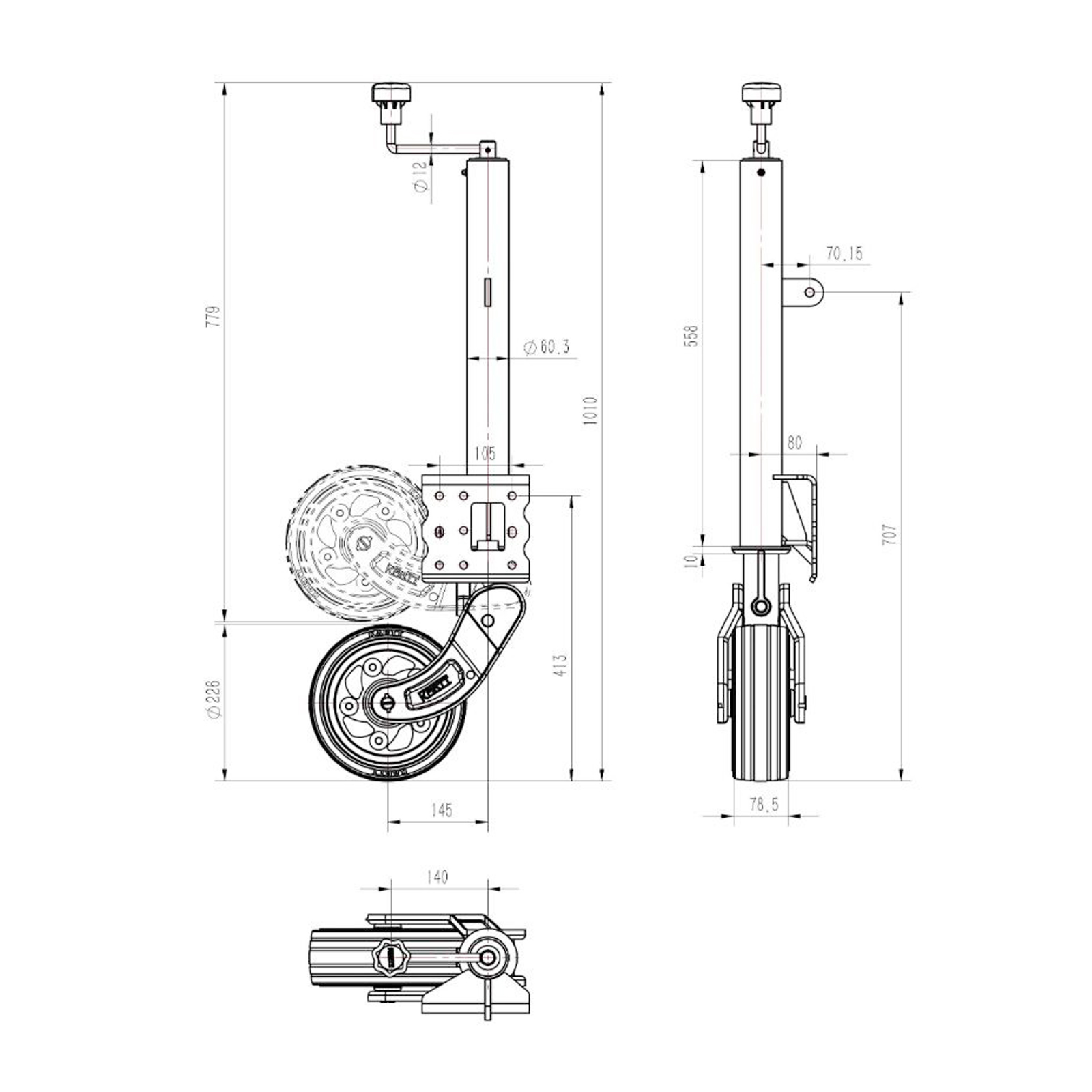 KARTT Steunwiel, Ø 60 mm, 230 x 80 mm, oranje