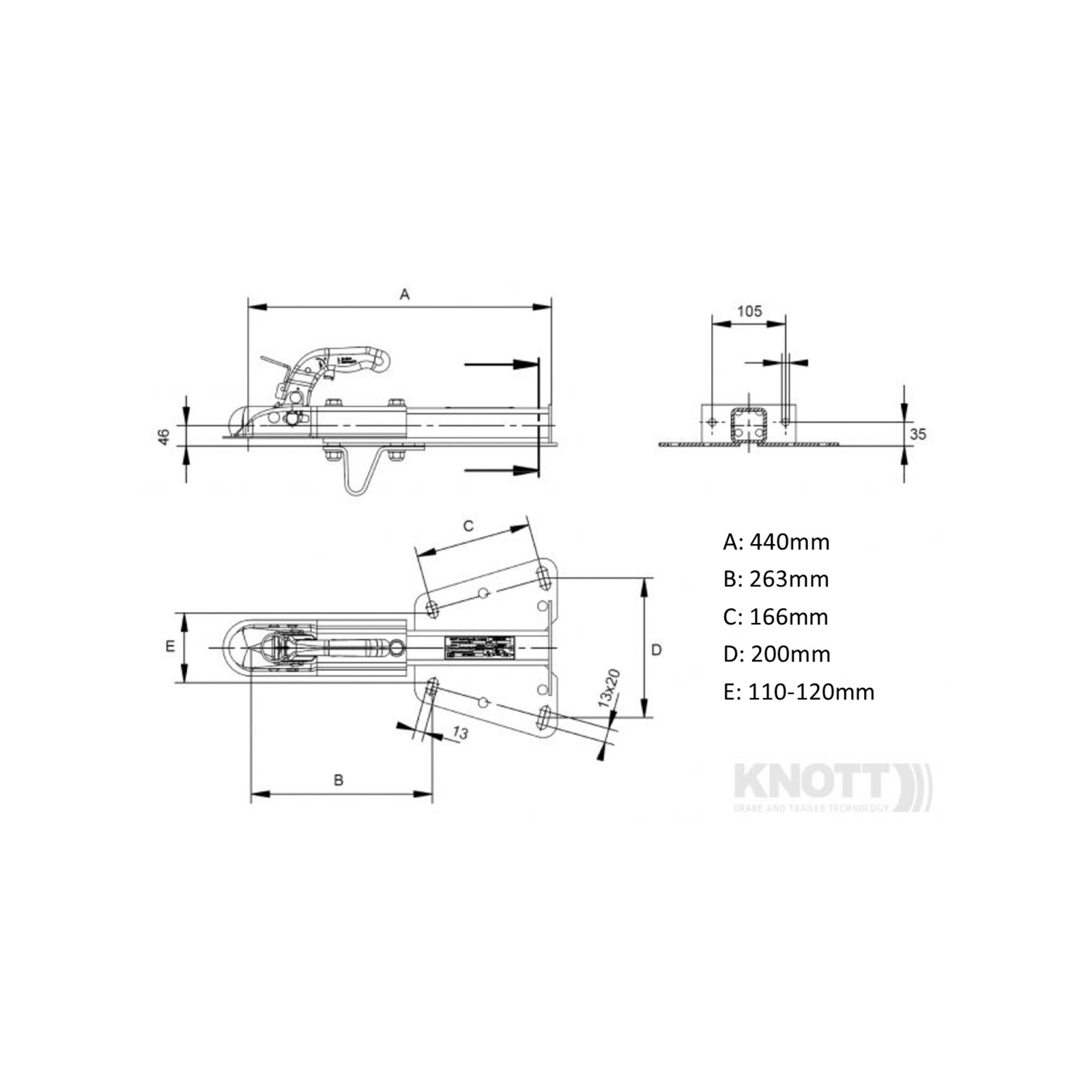 KNOTT KZE 7,5, -750 kg, V-Deichsel