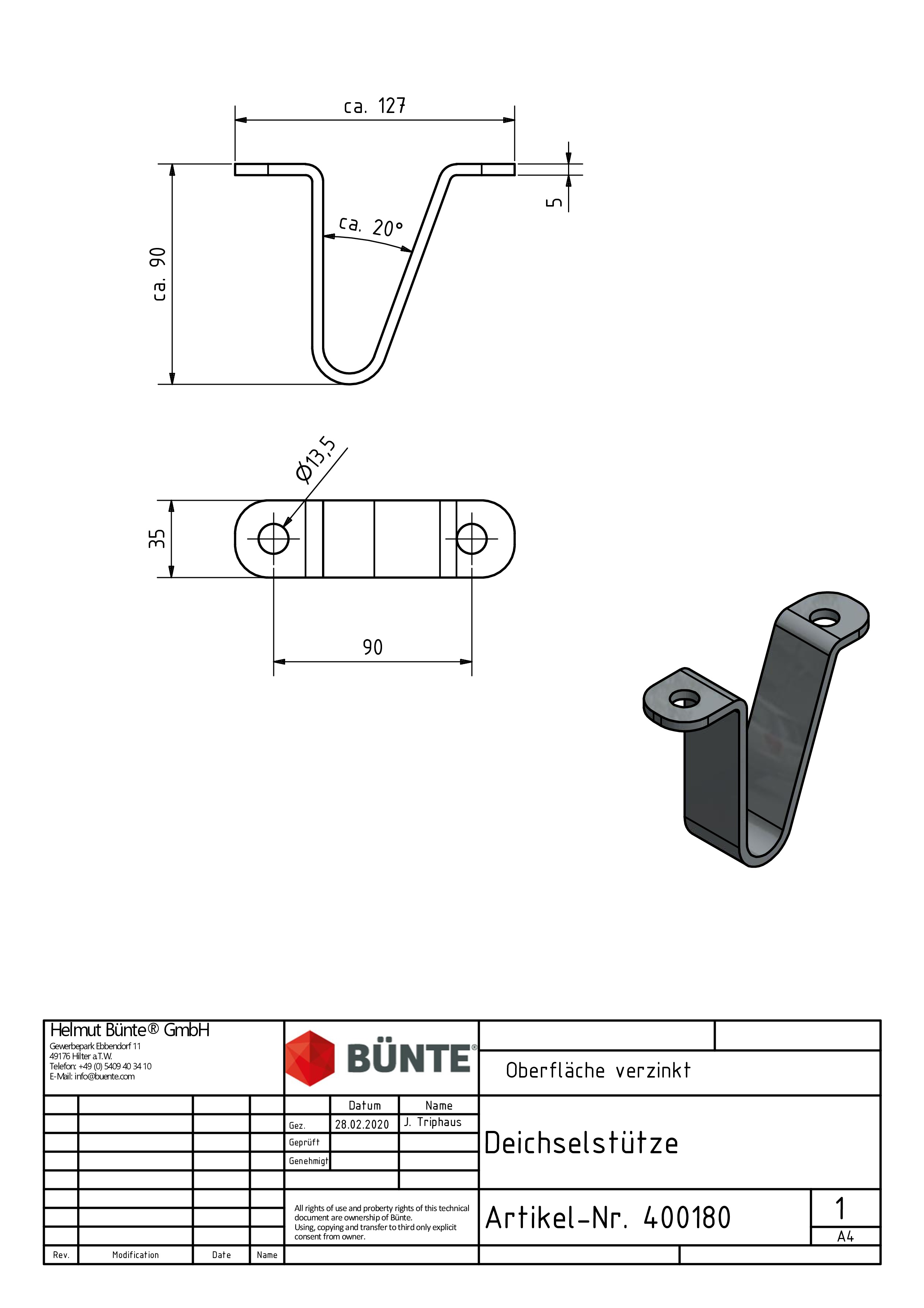 90 mm high, holes every 90 mm