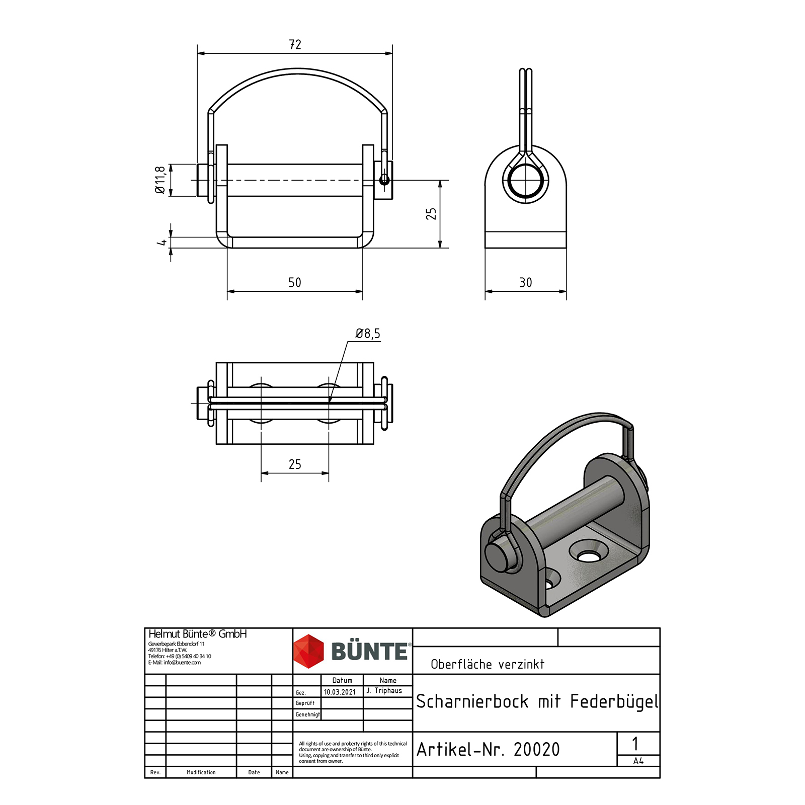 Hinge-buck with bolt, for cont